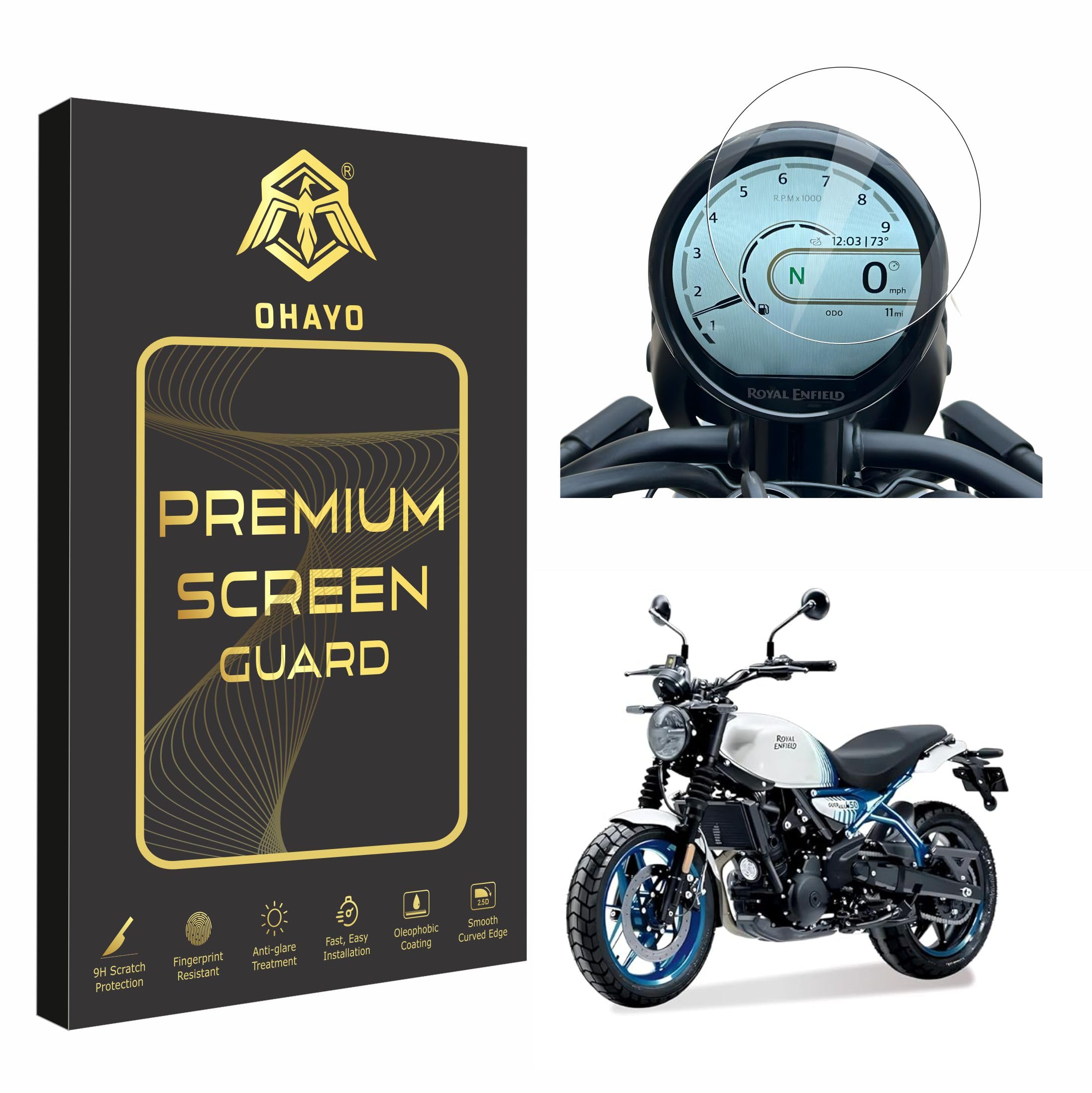 OHAYO 9H Military Strength Display Screen Protector for Royal Enfield Himalayan 450, Guerrilla 450 & Bear 650 (2023+) | Instrument Cluster Protection | Scratch Resistant, Bubble-Free, Ultra HD Clarity | Water Resistant Dashboard Display Guard | Easy Install | Not Tempered Glass-image-40