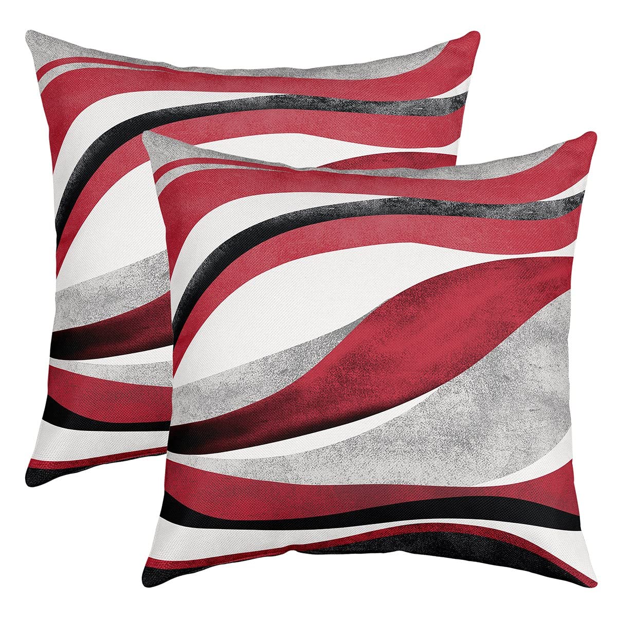 Loussiesd Red Grey Stripe Square Cushion Covers Set of 2 Set Reversible Throw Pillow Covers Decor Geometric Pillow Covers Home Decor Set Modern Striped Art 20x20 Inch โ image 1