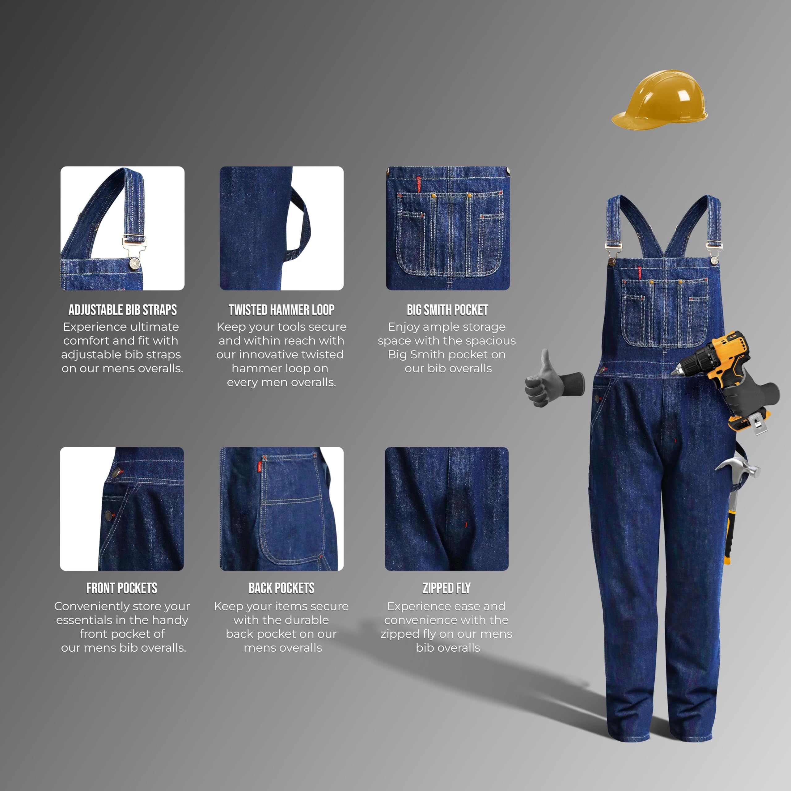 GREAT BIKERS GEAR - Salopette da uomo in denim salopette jeans Brace grande e alto chiave Pro Heavy Duty Workwear Mario Cargo