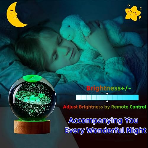 Miniatura 3 de JiTaiMeiGift Lámpara de bola de cristal del sistema solar, 3.15 pulgadas, 3D K9, luz nocturna del sistema solar, luz de bola de vidrio con base de