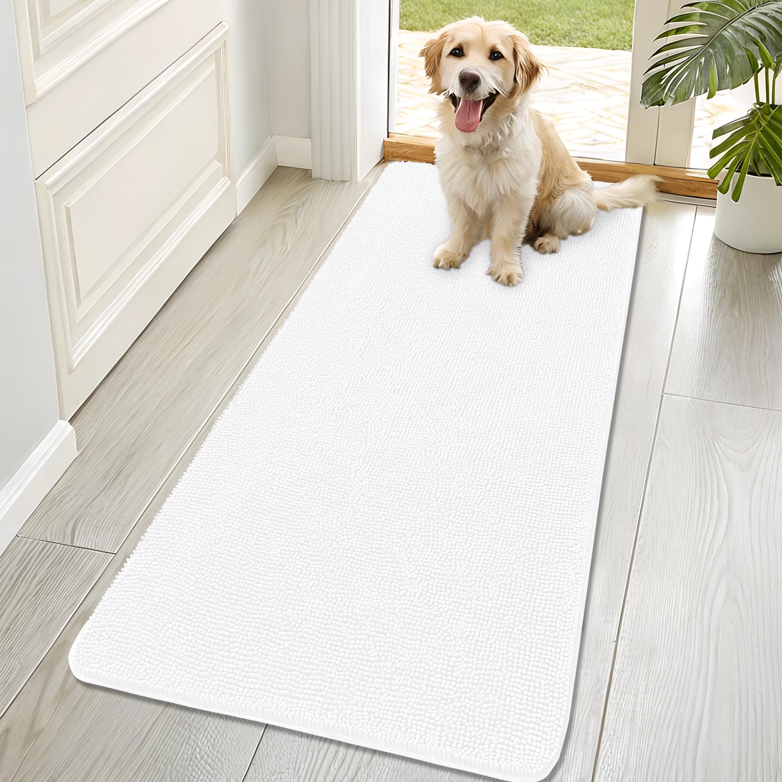OLANLY Dog Door Mat for Muddy Paws 70x32, Super Absorbent Chenille Mud Mat