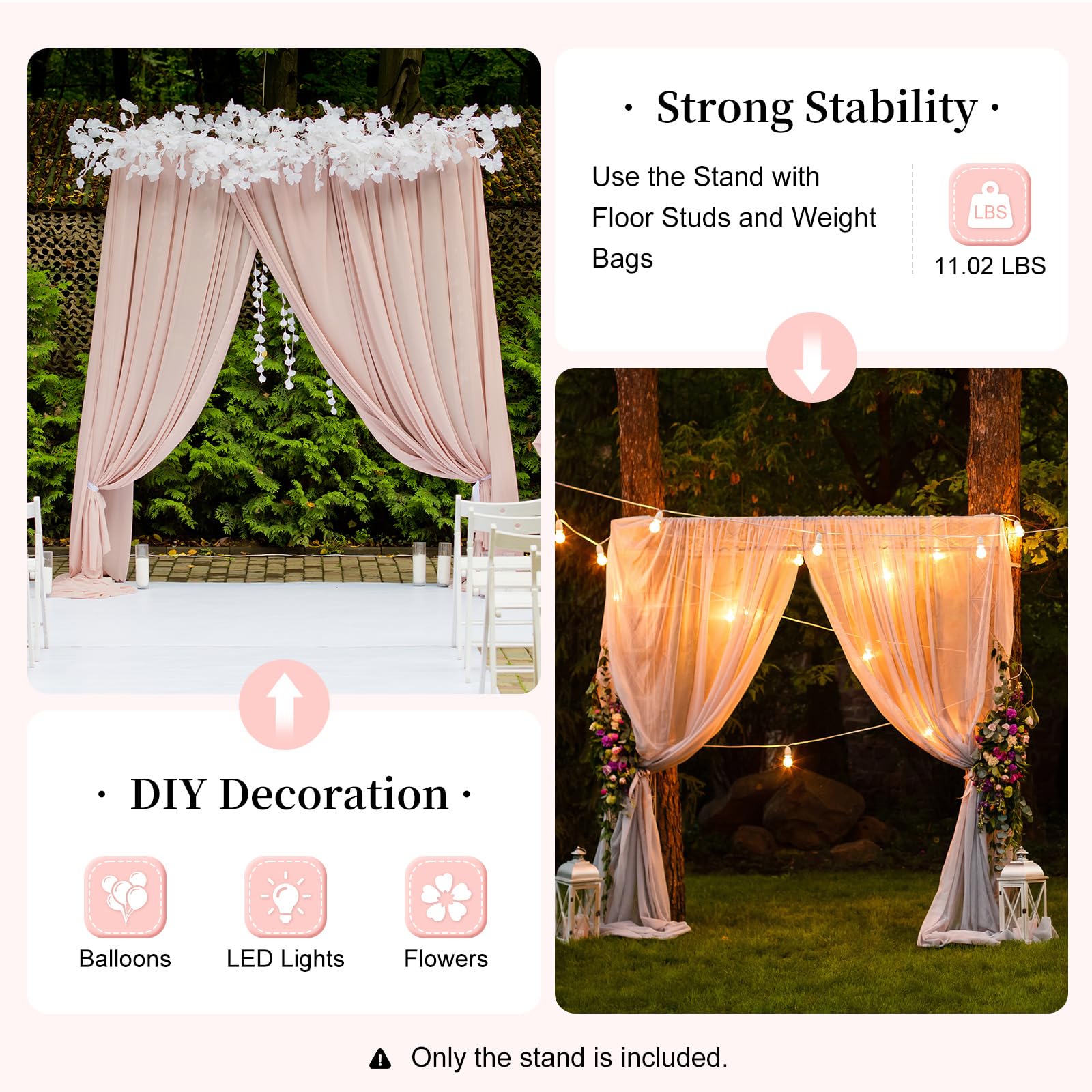 Support d'arche de mariage, 2 x 2 m, moderne, avec base, pour mariage, anniversaire, décoration de remise de diplôme, baby shower, cabine photo