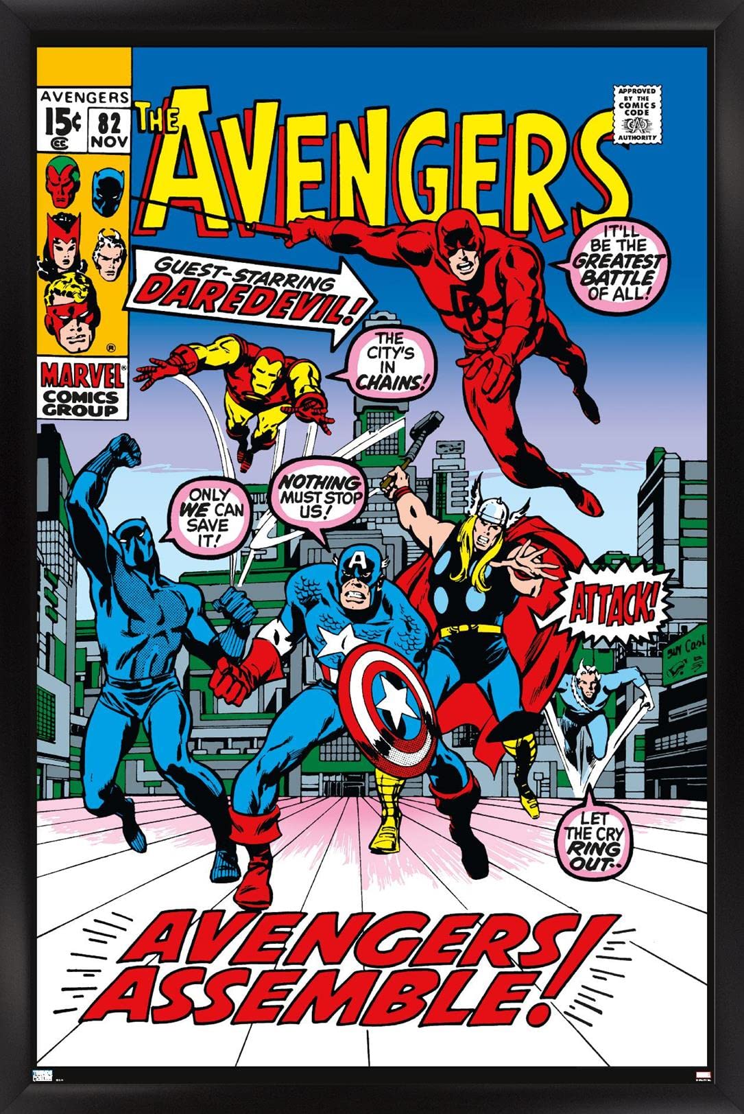 Marvel Comics - Avengers #82 Wall Poster, 34L" x 22.4W", Black Framed Version