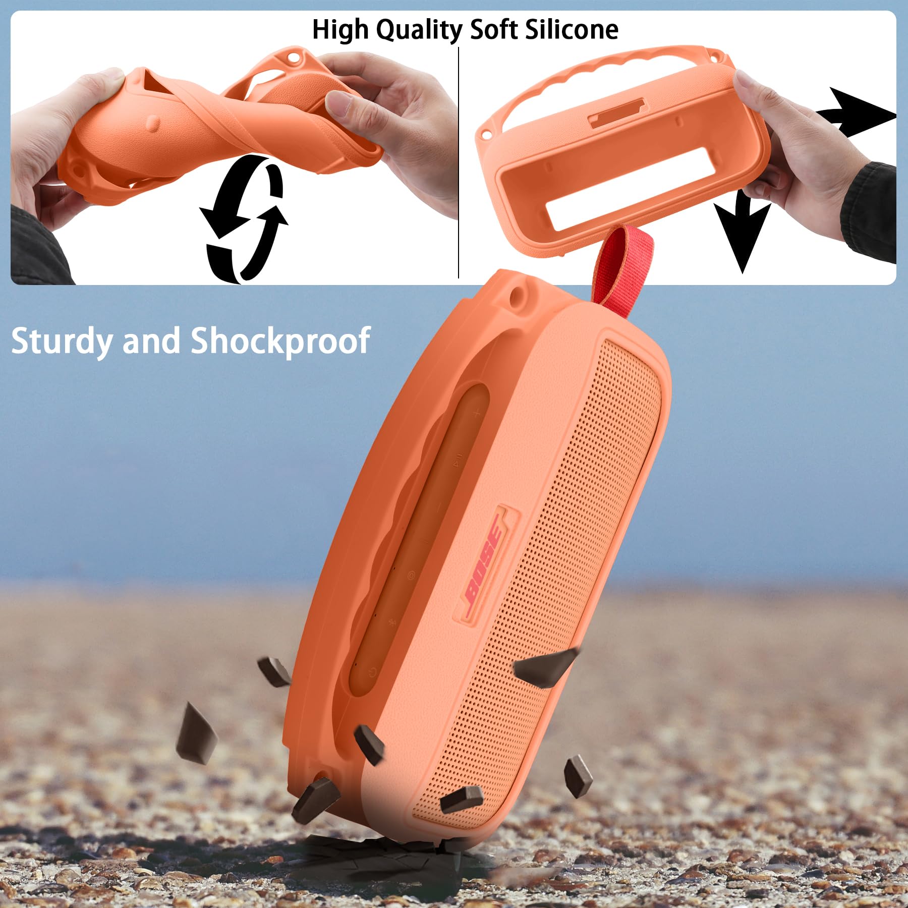 co2CREA Custodia Protettiva in Silicone Compatibile per altoparlante portatile Bluetooth Bose SoundLink Flex 2nd Gen (silicone + gancio moschettone + tracolla (altoparlante non incluso)