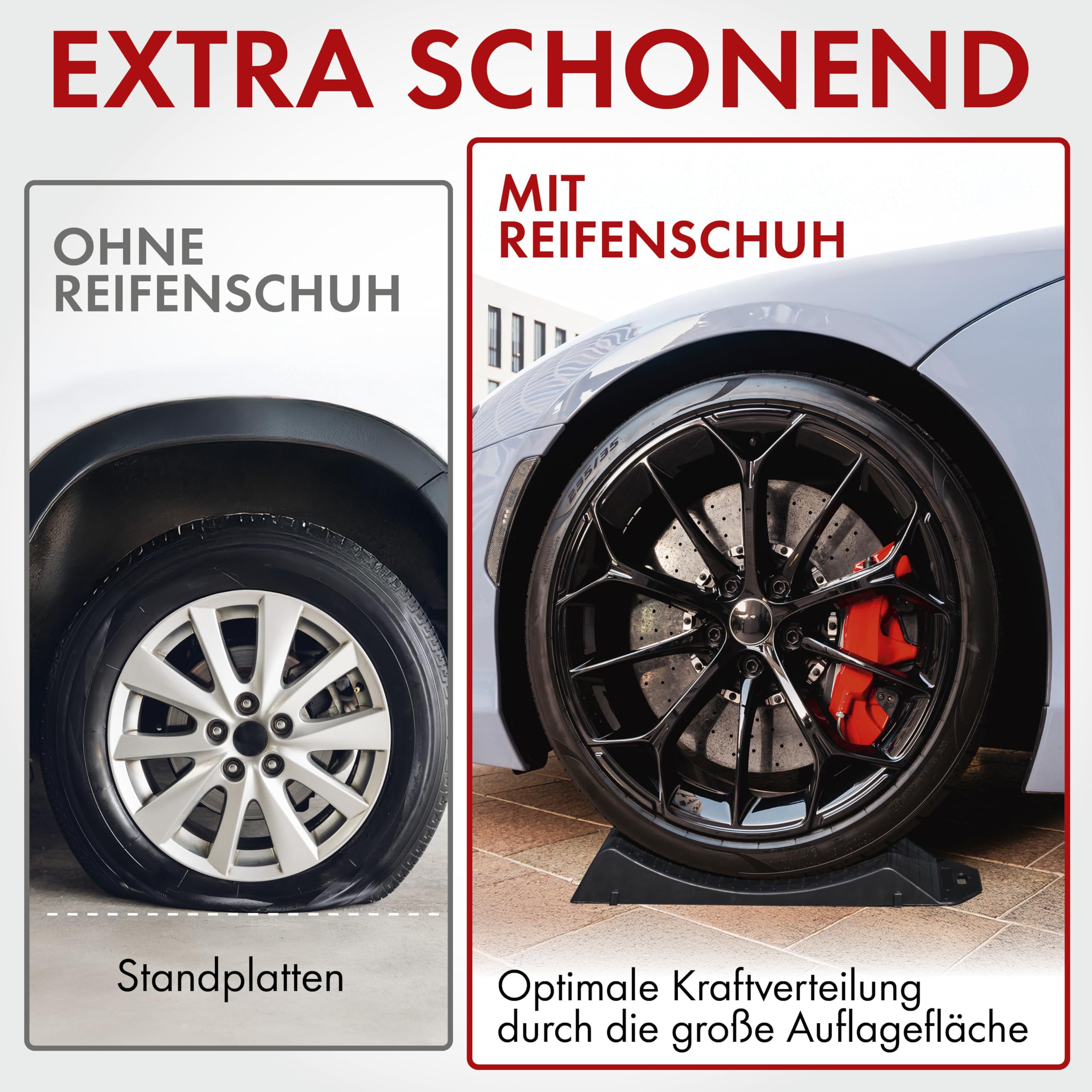 Walser Reifenschoner 2-er Set für Reifen 10-20 Zoll, praktische Reifenwiege mit Tragkraft bis zu 5 Tonnen, Auto Reifenschuhe Set, Auto Reifenschoner gegen Standplatten, Auto Reifen Unterlegplatten