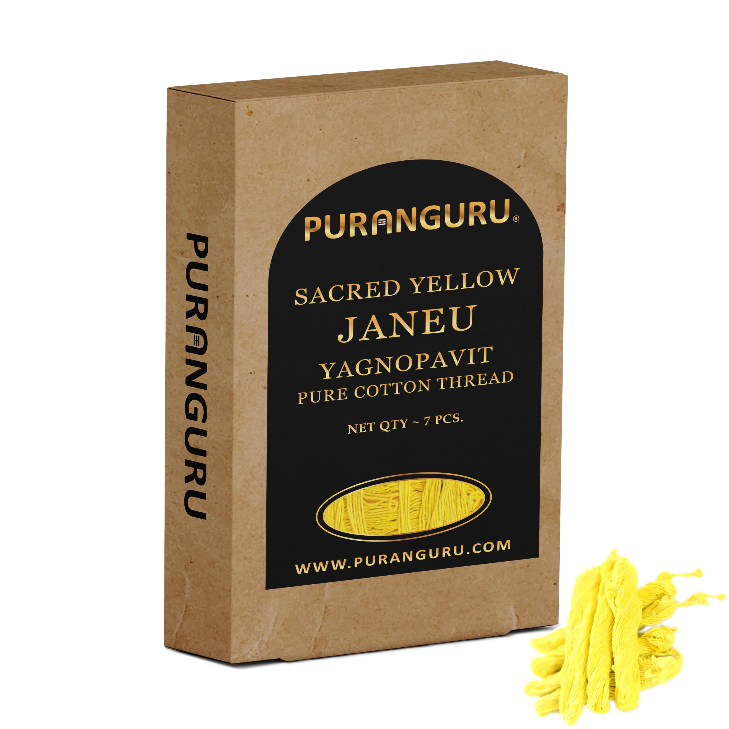 Handmade Yellow Janeu Thread | 7 Per Box | 32" | Pure Cotton Janoi Thread | Sacred Yagnopavit Upanayana Sanskara | Brihaspati Janaeu Puja Thread | Brahmin Janeva Hindu Rituals Puja Ceremony
