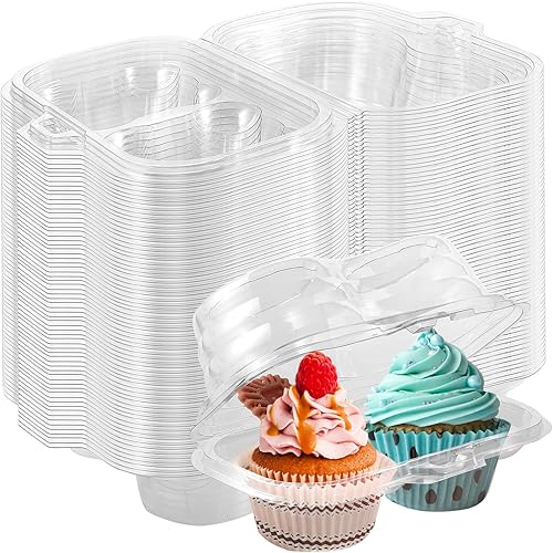 50 recipientes desechables para cupcakes, 2 cajas de cavidades, soporte transparente para cupcakes, portador apilable de cúpula profunda con tapa