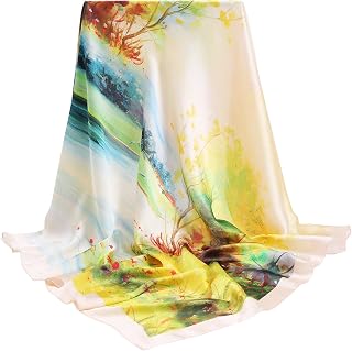 100% Mulberry Silk Scarf-Printed or Solid Color 35” Square Large Silk Hair Head Wrap Scarf With Gift Box Package