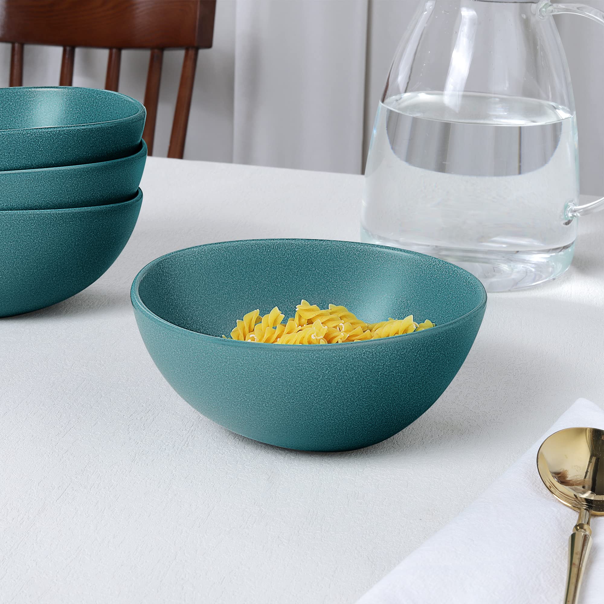 fanquare Set di 4 Ciotole per Pasta in Porcellana di Marmo, Insalatiera da 500 ml con Finiture Dorate, Lavabile in Lavastoviglie e Adatta al Microonde