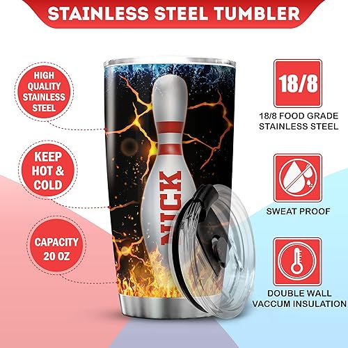 Miniatura 7 de KOIXA Vaso personalizado con nombre Im Not Obsessed With Bowling regalo para hombres esposo taza de viaje de acero inoxidable con tapa 20 onzas