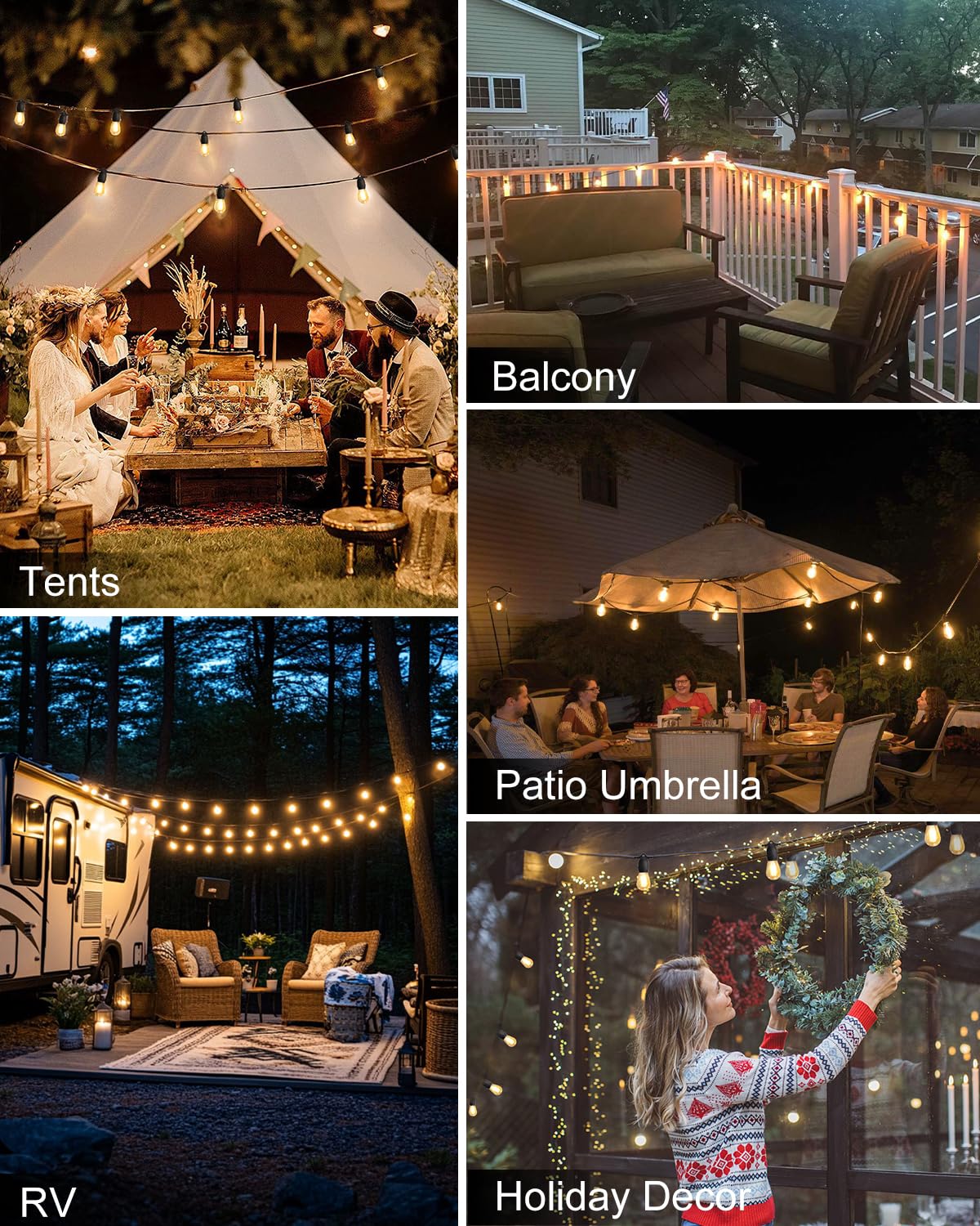 BRIMAX Guirlande lumineuse d'extérieur de 7.6 m, alimentée par USB,Ajoutez une ambiance chaleureuse à votre site de camping,Légère et assez lumineuse pour cuisiner des ampoules S14 incassables