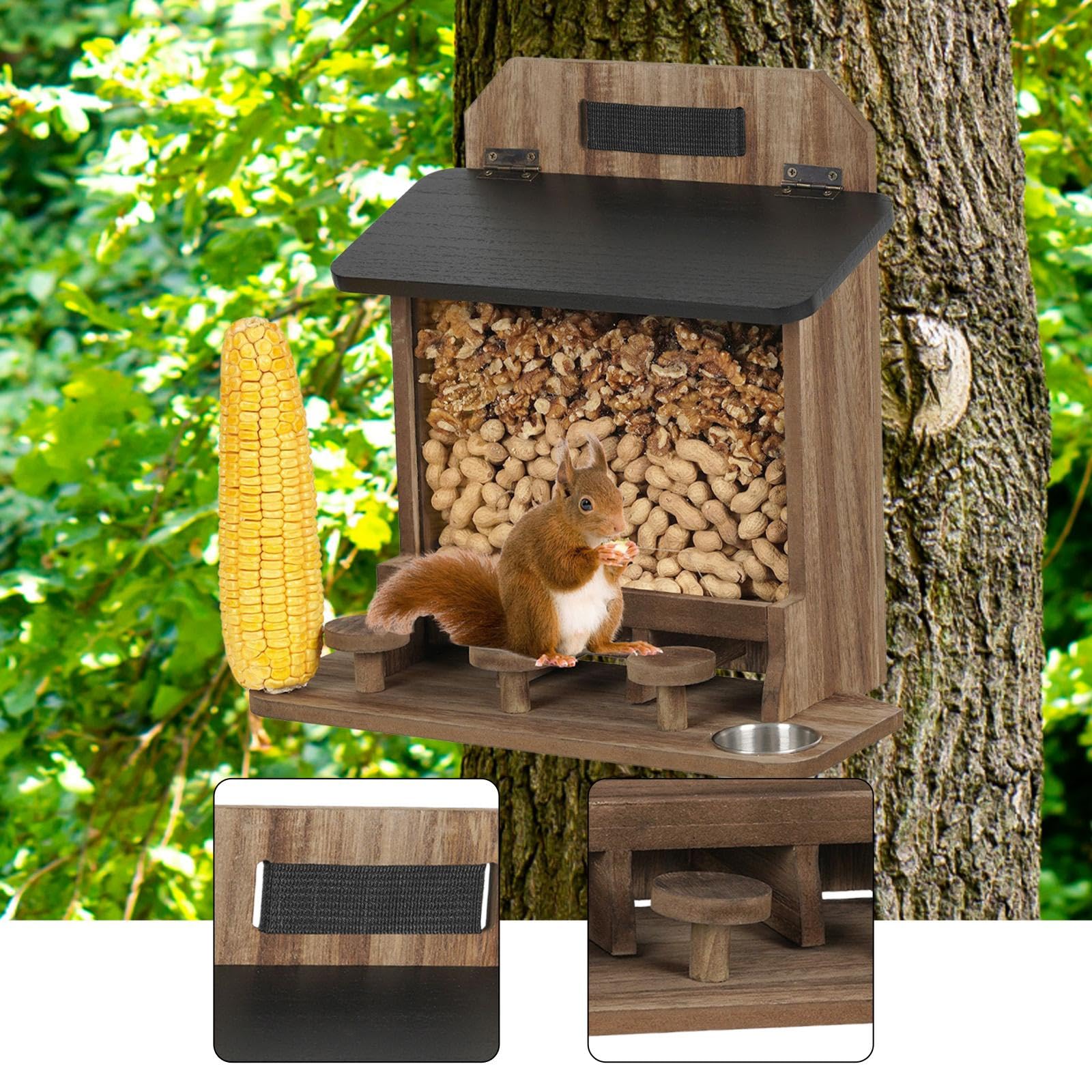Mangiatoia per scoiattoli, mangiatoia Decorativa per scoiattoli, Robusta, Facile da riempire, con Coperchio apribile per Alberi e Cortile