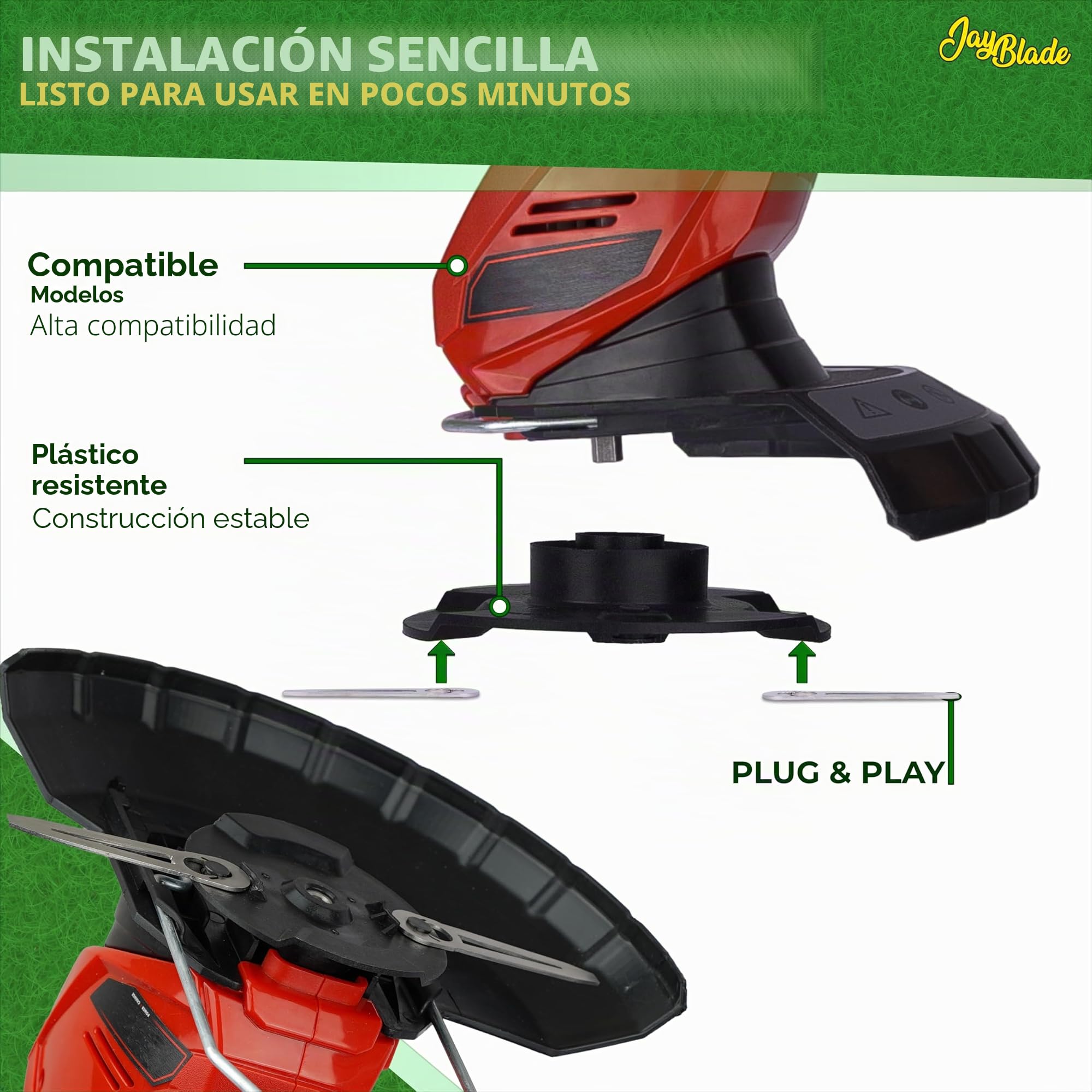 Jay Blade JayBladeSet1,Juego de cuchillas de metal para desbrozadora inalámbrica, Cuchillas de repuesto, Einhell, Gardol, Incluye disco de corte, en lugar de cuchillos de nailon o de plástico