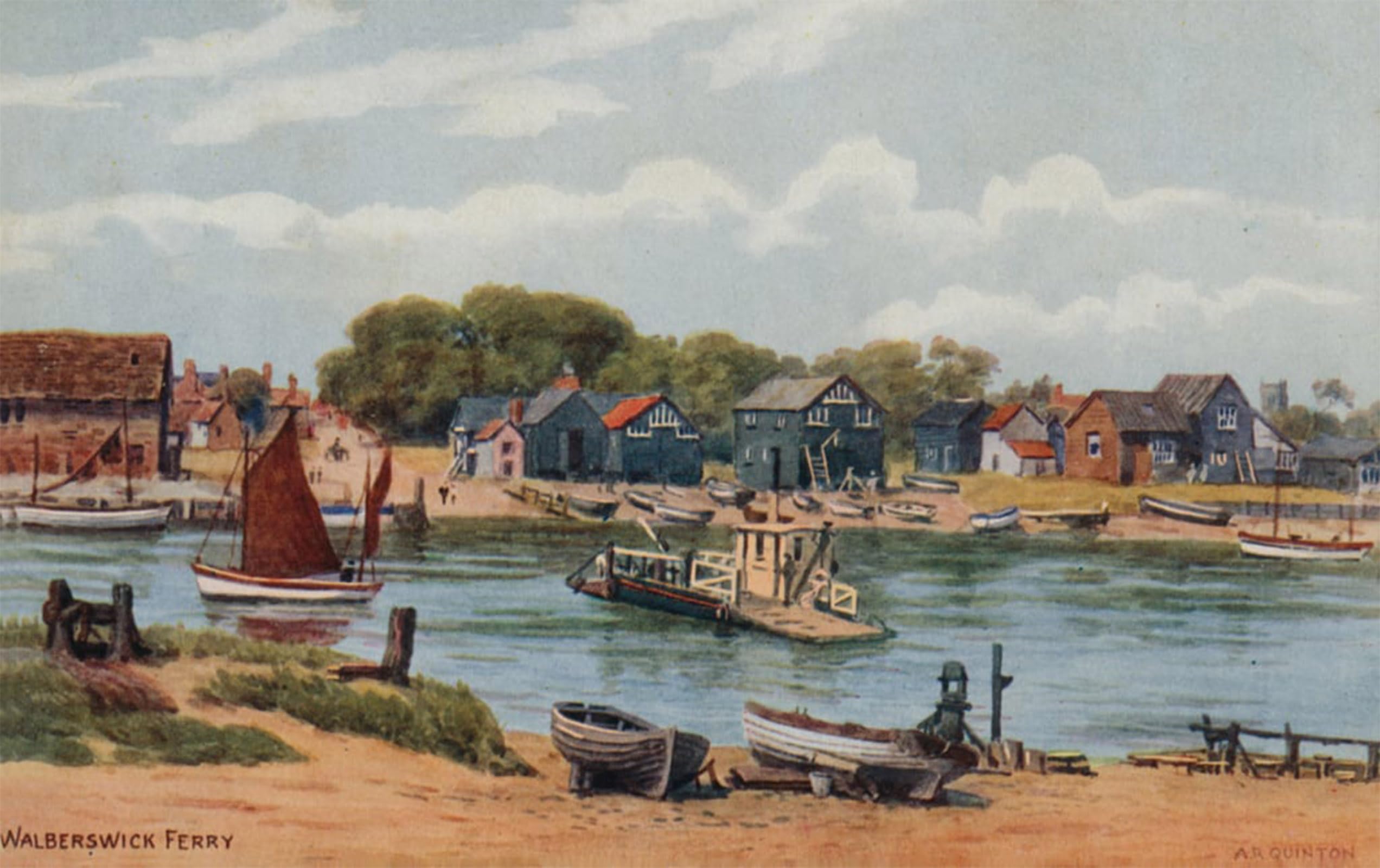 POSTERIIk Vintage Art Print Images Pictures Print Walberswick Ferry by Alfred Robert Quinton Modern Colour Posters for Office Home Decor 60x90cm