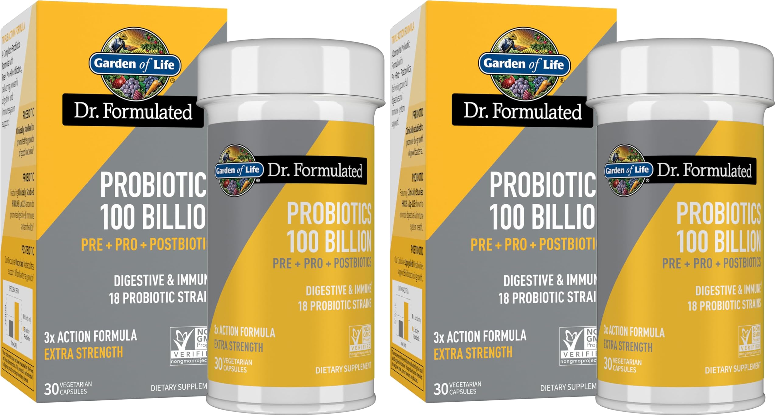 Dr.Formulated Pre, Post & Probiotics 100 Billion CFU Once Daily 3-in-1 Complete Probiotics,Prebiotics & Postbiotics Supplement for Women and Men-Extra Strength,30 Day Supply,(Pack of 2)