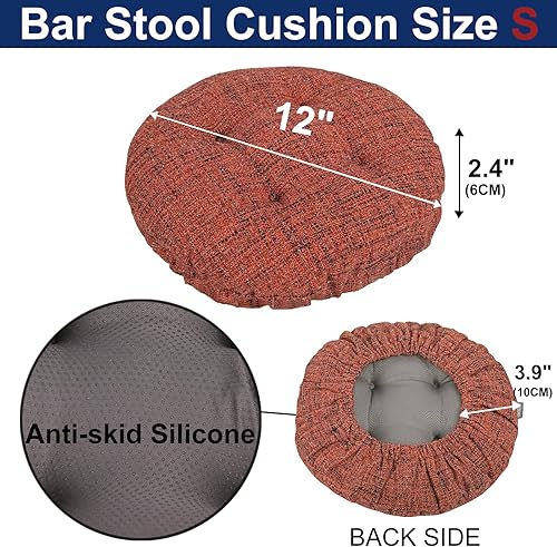 Miniatura 2 de SINOSSO Cojín moderno de lino para taburete de bar de diámetro 12, diseño moderno entrelazado de silicona, funda de cojín redonda acolchada (rojo,