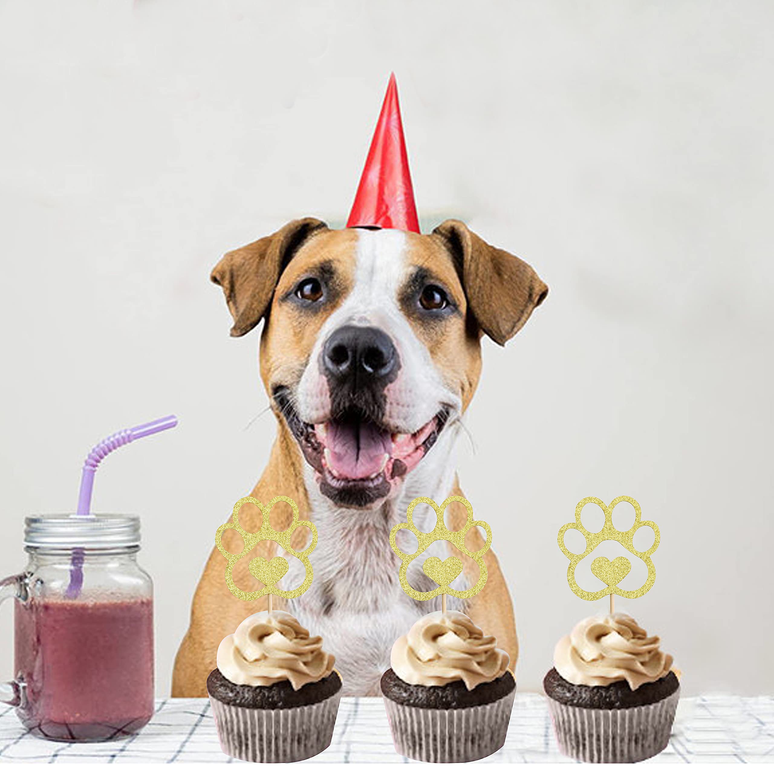 Dog Paw Print Cupcake Toppers Puppy Dog Cake Toppers Set of 12pcs