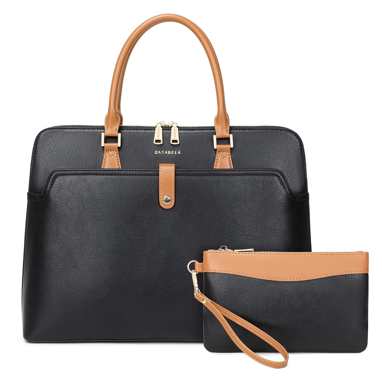 Handmade Vegan Leather Briefcase Bags,15.6 inch Large Laptop Purse Bags for Women Men Work, Top Handle Handbags and Wristlet Wallet