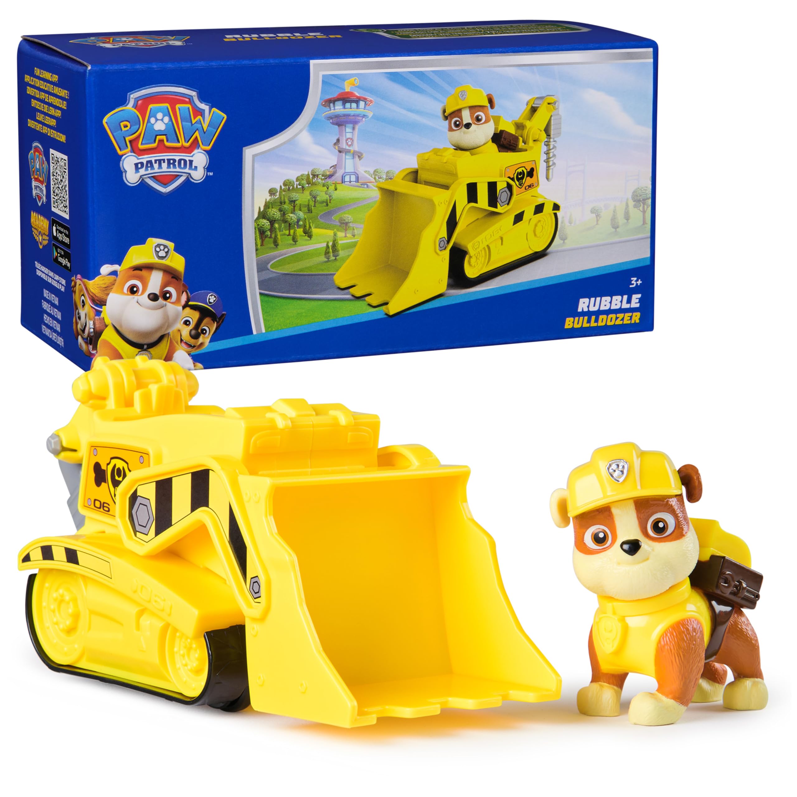 PAW Patrol, Rubble’s Bulldozer Toy Truck with Collectible Action Figure, Sustainably Minded Kids Toys for Boys & Girls Ages 3 and Up