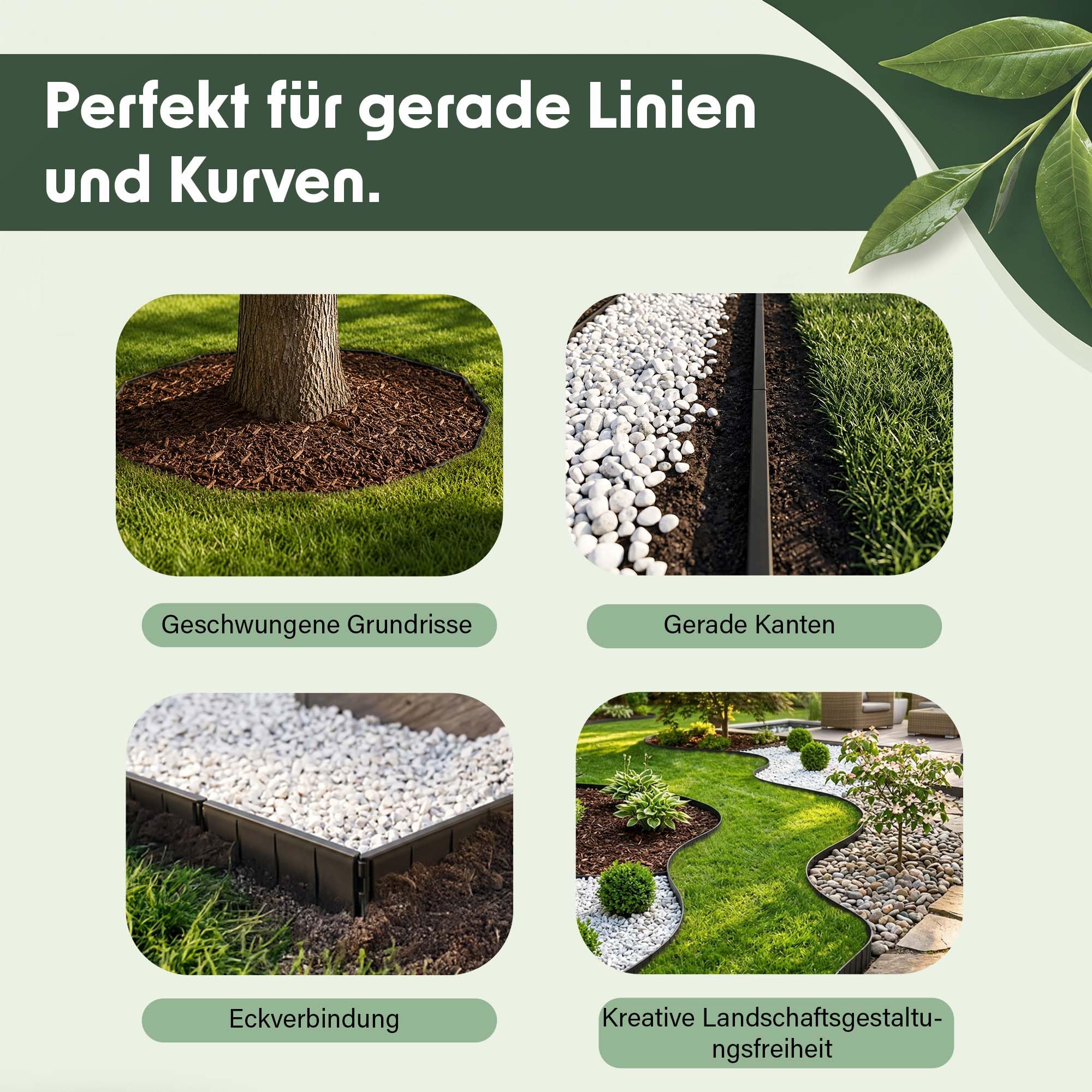 GARDENIX Flexible Rasenkante Braun 10.3m - Kunststoff Mähkante zum einschlagen - Rasenkantenband Beetabgrenzung Beetbegrenzung Langlebig