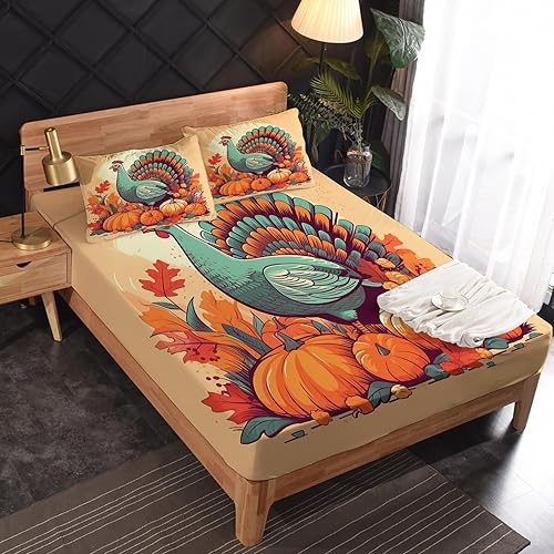 Miniatura 9 de Sábanas de Acción de Gracias, tamaño Queen, sábanas de microfibra suave y bolsillo profundo, sábanas y fundas de almohada con patrón sin arrugas, 1