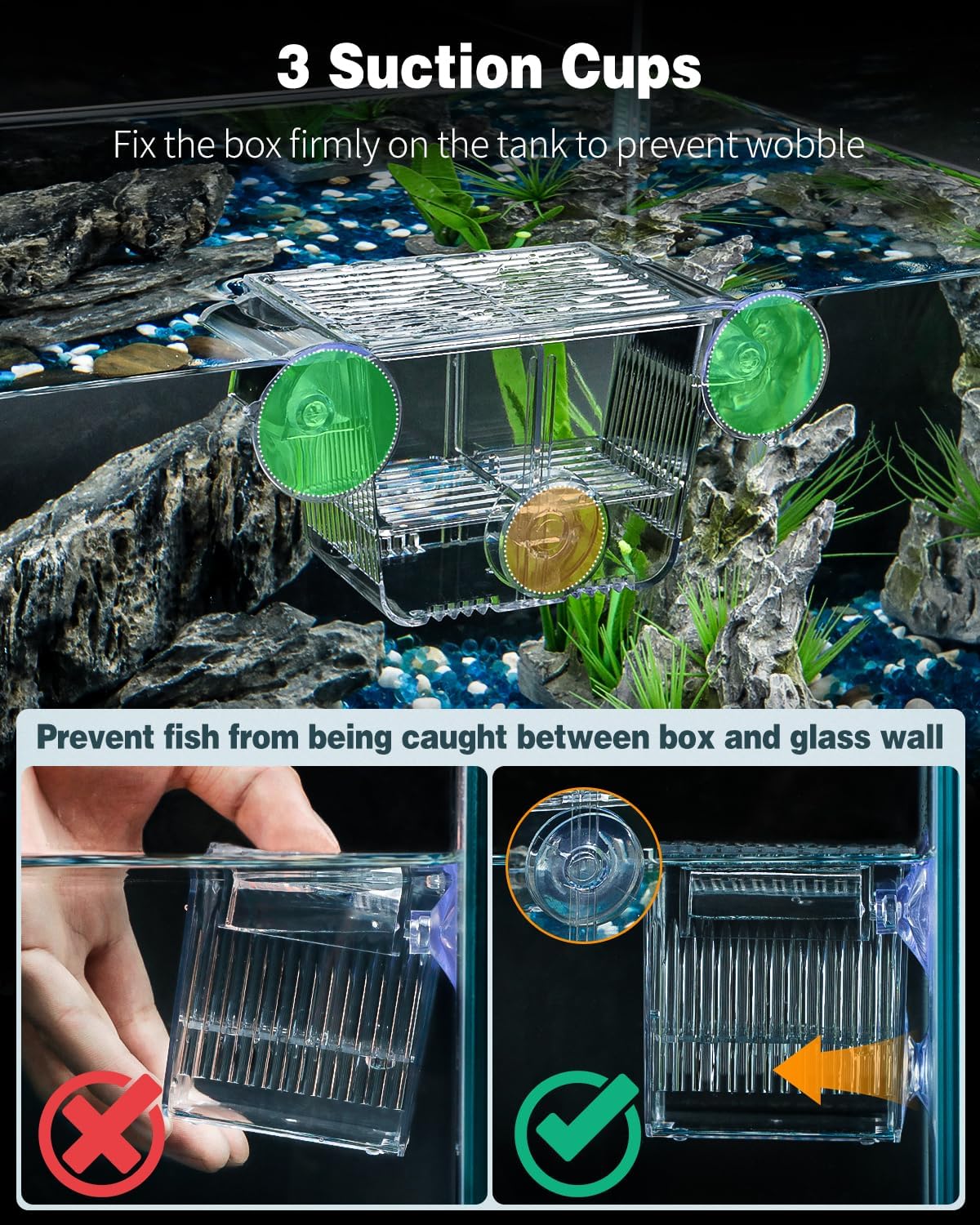 Pawfly Scatola di allevamento di pesci per acquario incubatrice per bambini con 6 ventose acrilica Gamberetti Betta piccola