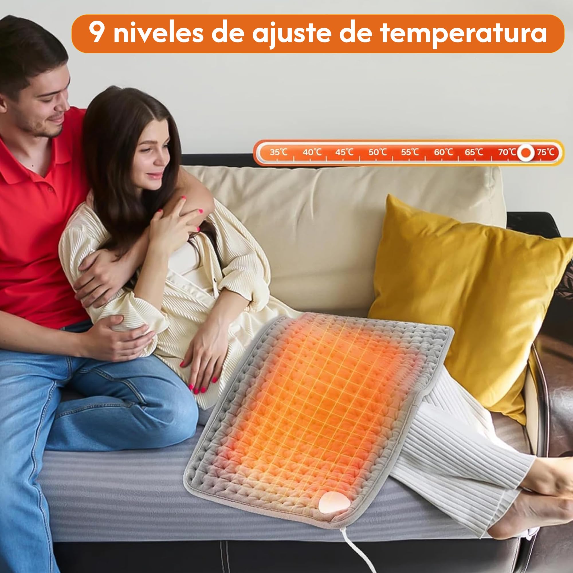 Almohadilla Eléctrica 30 x 60 cm para Espalda, Cuello y Abdomen, Cojín Calefactor con Pantalla Digital, 9 Niveles de Calor y Apagado Automático, Uso Doméstico