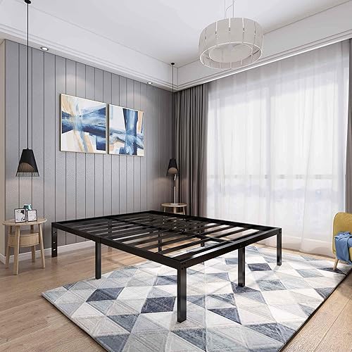 Miniatura 11 de 45MinST Marco de cama de plataforma de 18 pulgadas, base de colchón de fácil montaje, listones de acero resistente de 3000 libras, sin ruido, no
