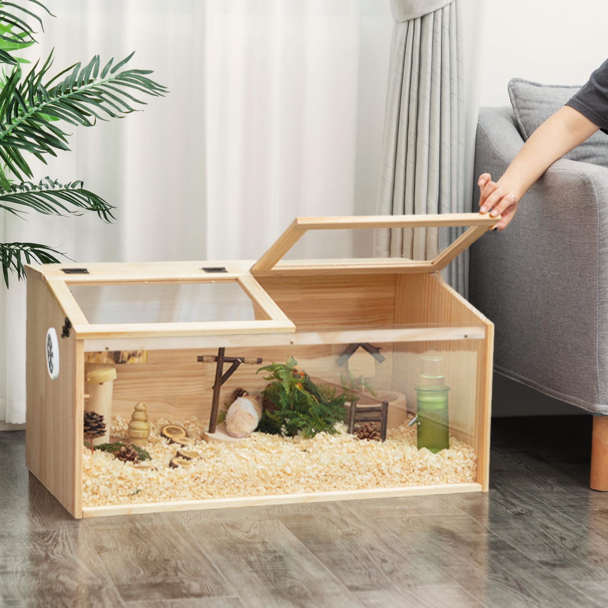 Gabbia per piccoli animali con coperchio pieghevole, recinto per interni in legno, con finestra in acrilico per la vista, adatta per porcellini d'India, criceti, tartarughe, 80 x 40,5 x 40 cm