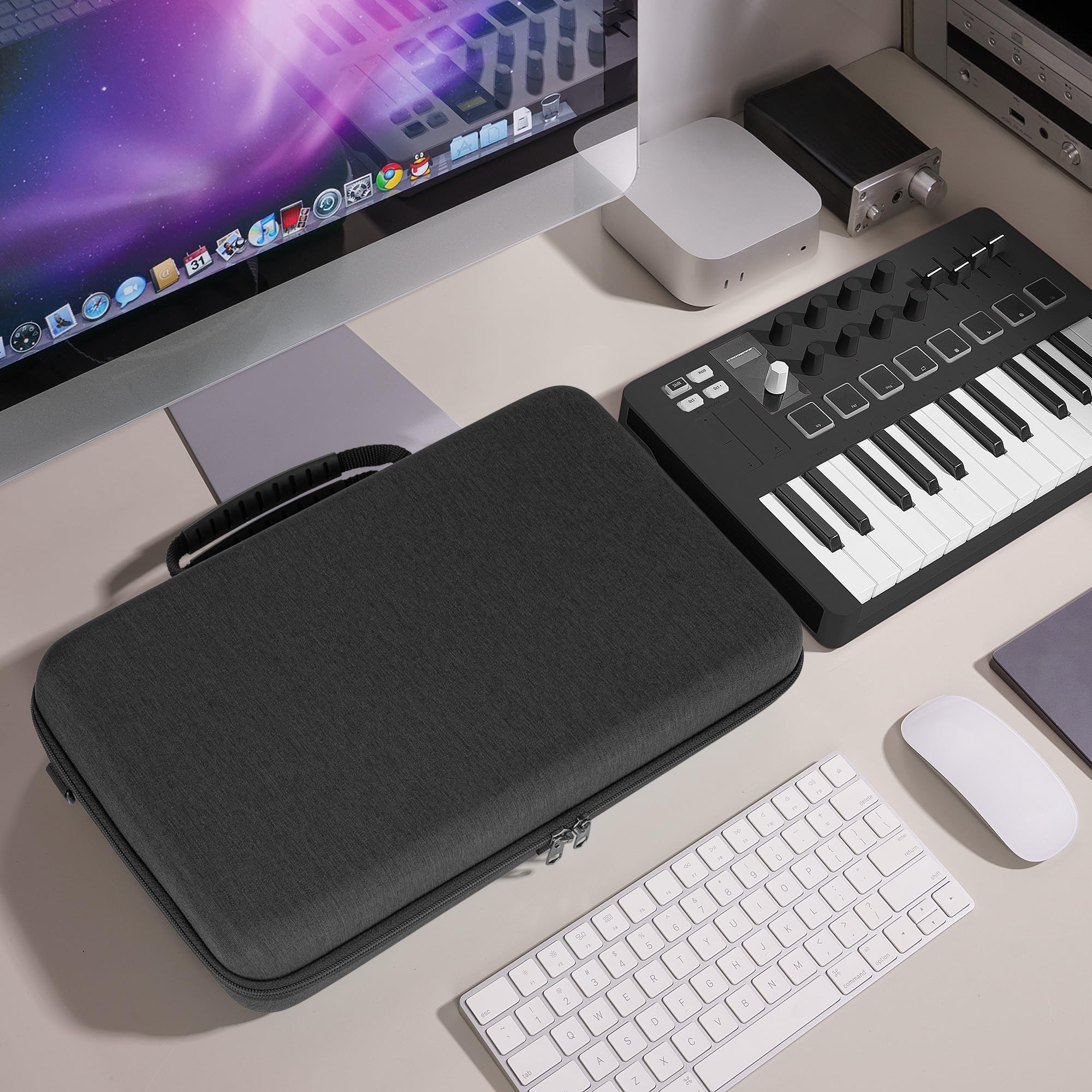 Geekria ręczne etui na kontroler klawiatury MIDI USB, zgodne z Arturia MiniLab 3 / MiniLab MkII 25 Slim-Key, twarda torba podróżna (ciemnoszary)