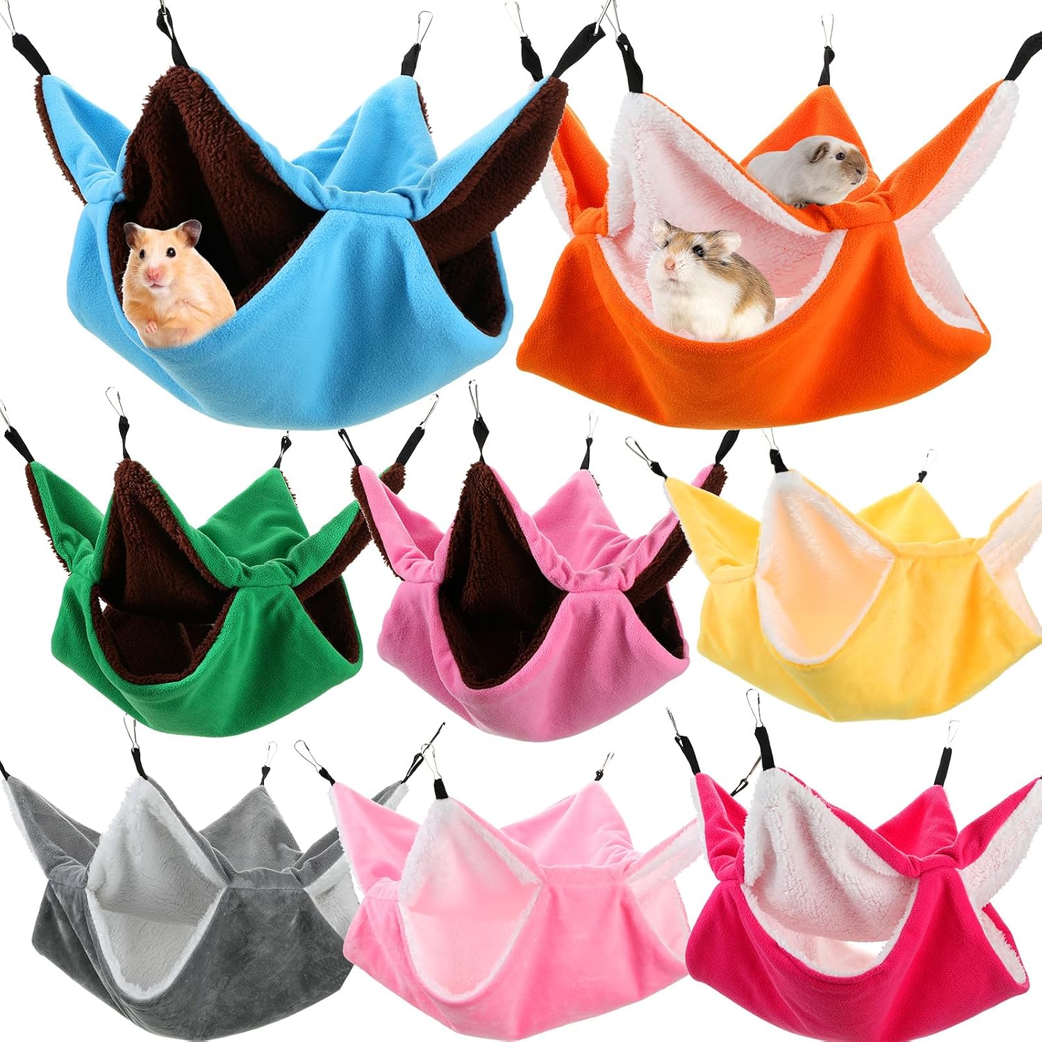 Woanger 8 Pcs Pet Small Animal Hanging Hammock Rat Hammock Ferret Bunkbed Cage Accessories Toy for Hamster Rat Sugar Glider Parrot…
