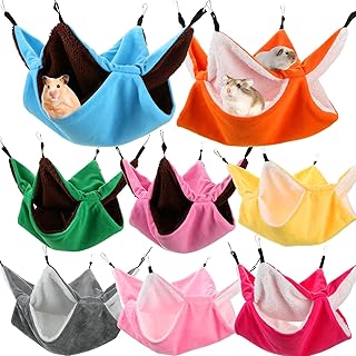Woanger 8 Pcs Pet Small Animal Hanging Hammock Rat Hammock Ferret Bunkbed Cage Accessories Toy for Hamster Rat Sugar Glider Parrot Guinea Pig Hideout Play Sleep, 8 Styles (Classic Double Layer)
