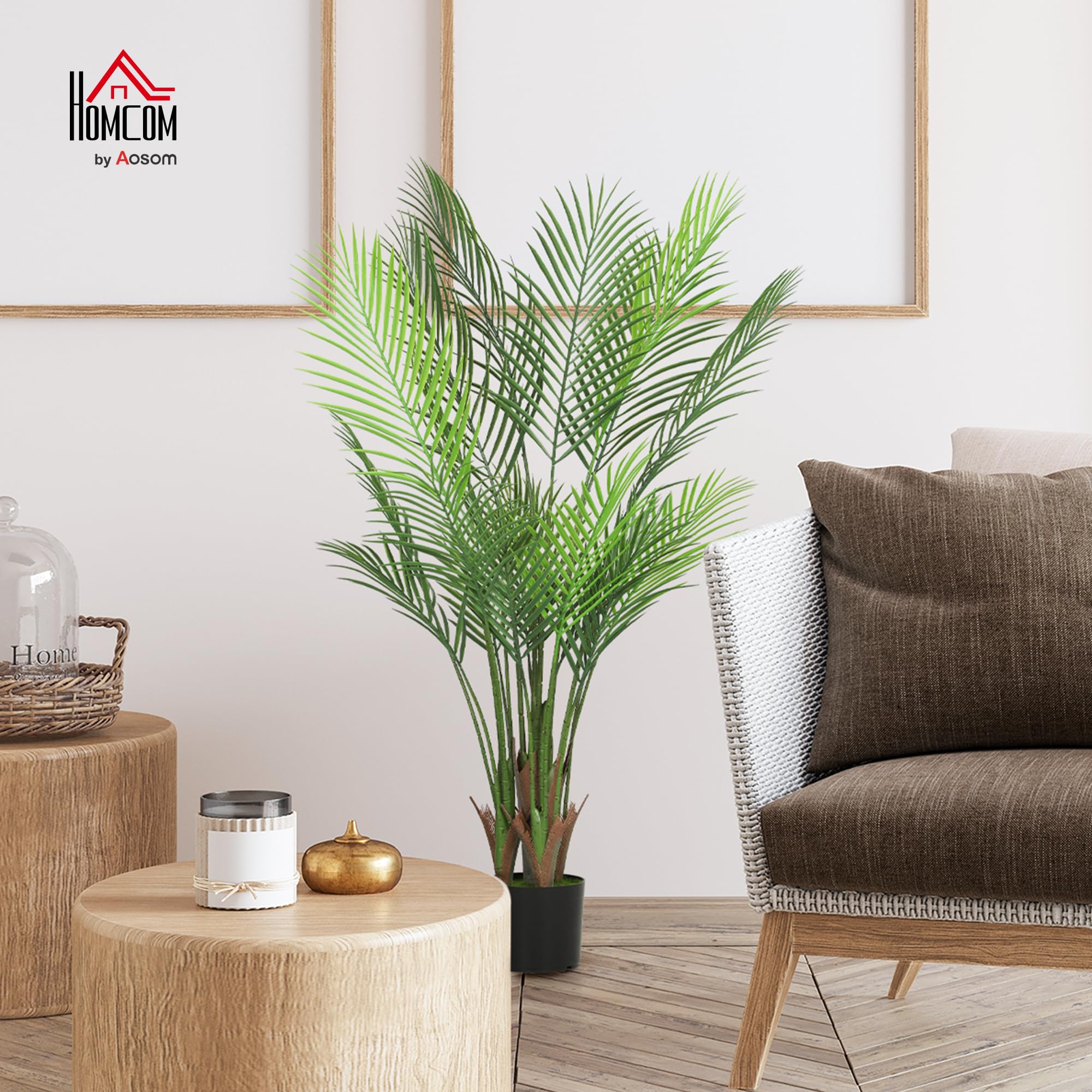 HOMCOM Plante Artificielle intérieure 120 cm, Palmier Arbre Artificiel avec Flocage et Pot en Plastique, Fausse Plante décoration pour Maison, Salon, Bureau, Chambre, Vert