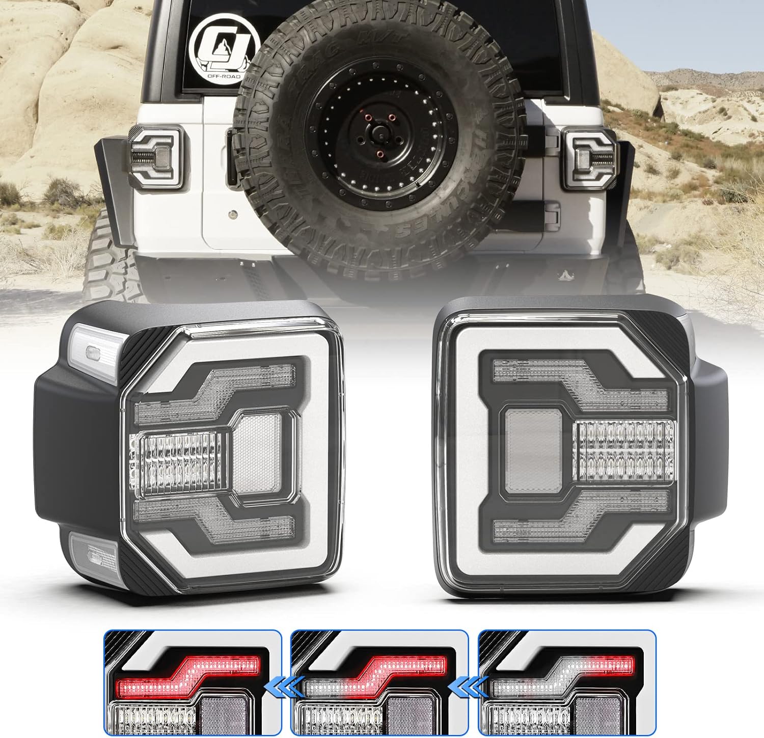 WOLFSTORM LED Tail Lights Fit for 2018-2025 Jeep Wrangler JL/JLU with Dynamic Running Turn Lights Design,18 19 20 21 22 23 24 25 Jeep Wrangler JL LED Tail Light Assembly,1 Pair Clear Lens Black-Clear