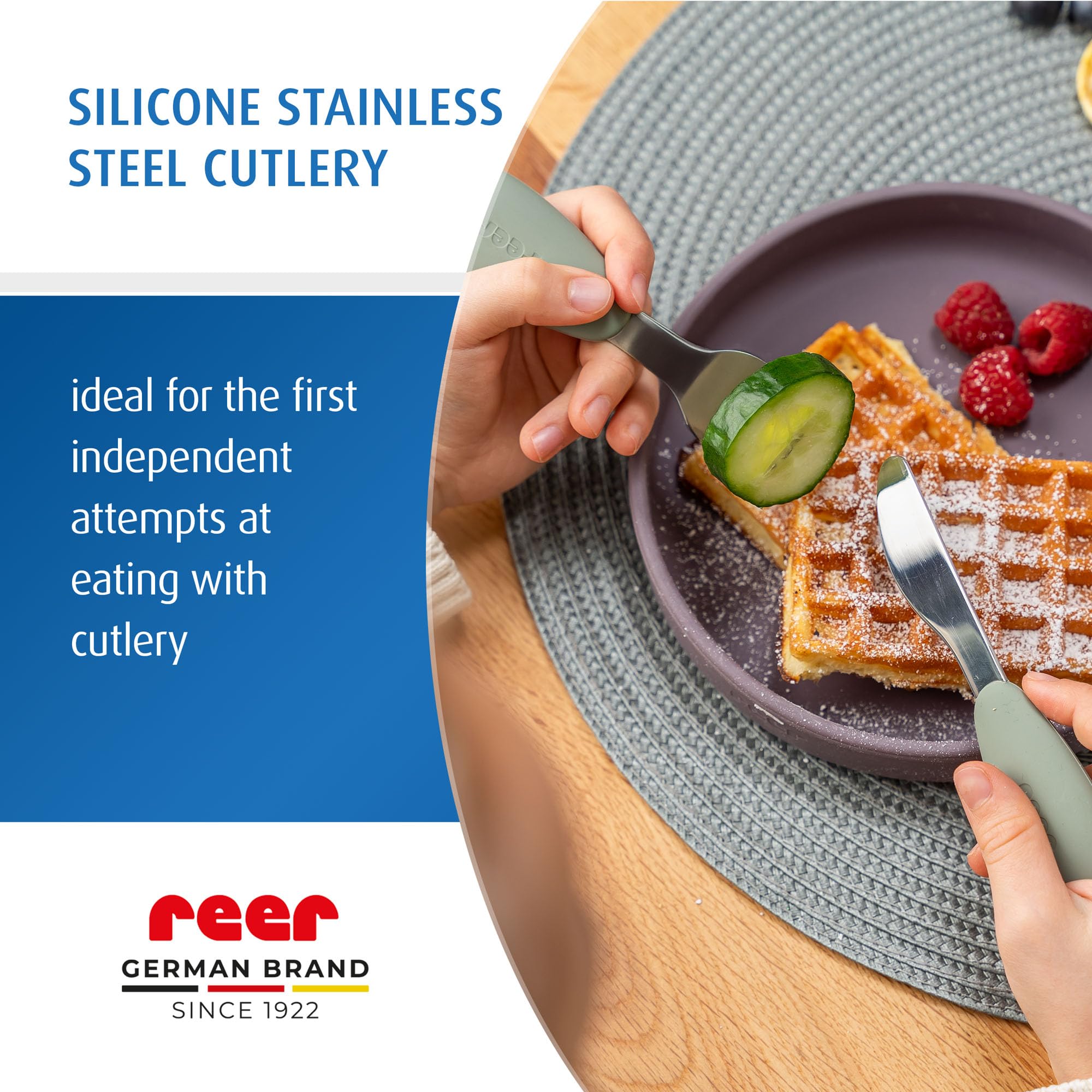 Image secondaire de Ensemble de Couverts Ergonomiques en Silicone et Acier Inoxydable pour Enfants - 3 Pièces