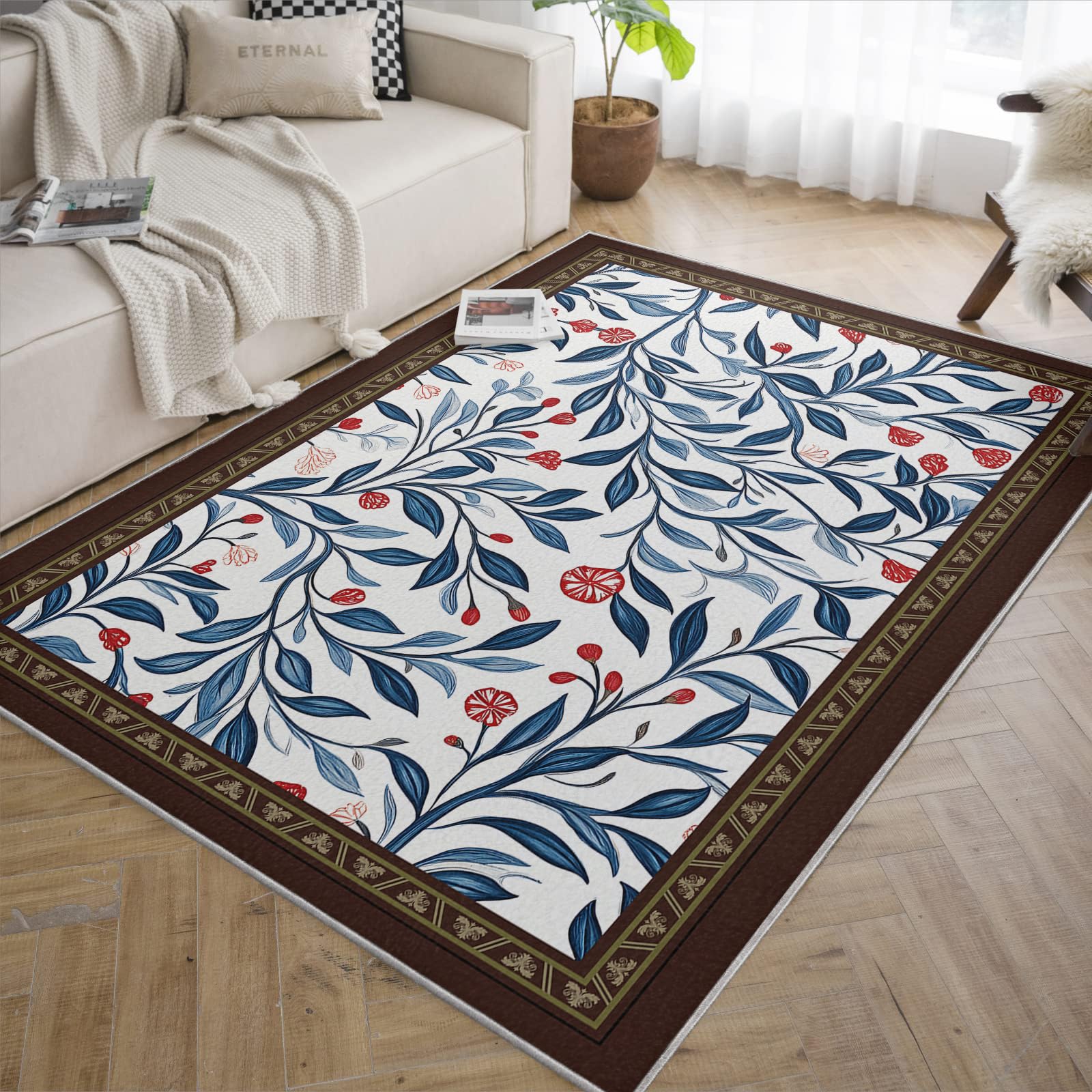 Tapis de fleurs sauvages lavable 80x150 décoration de sol scandinave