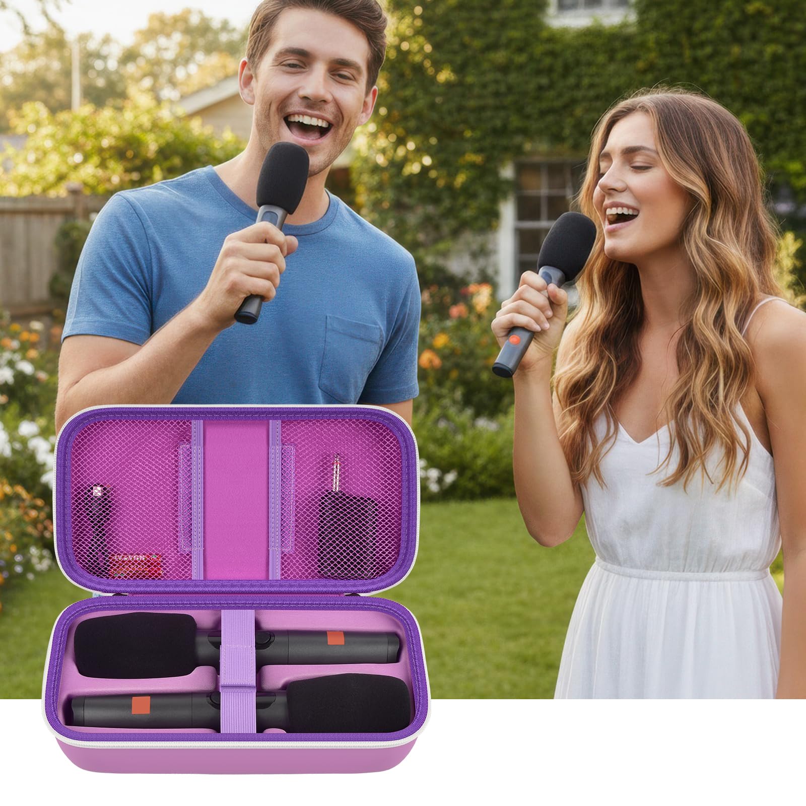 Bezprzewodowa obudowa mikrofonu do JBL PartyBox i systemu dwóch mikrofonów, odporne na wstrząsy podróżne pudełko do przechowywania mikrofonów karaoke z piankową pokrywką, mieści 2 mikrofony, adapter