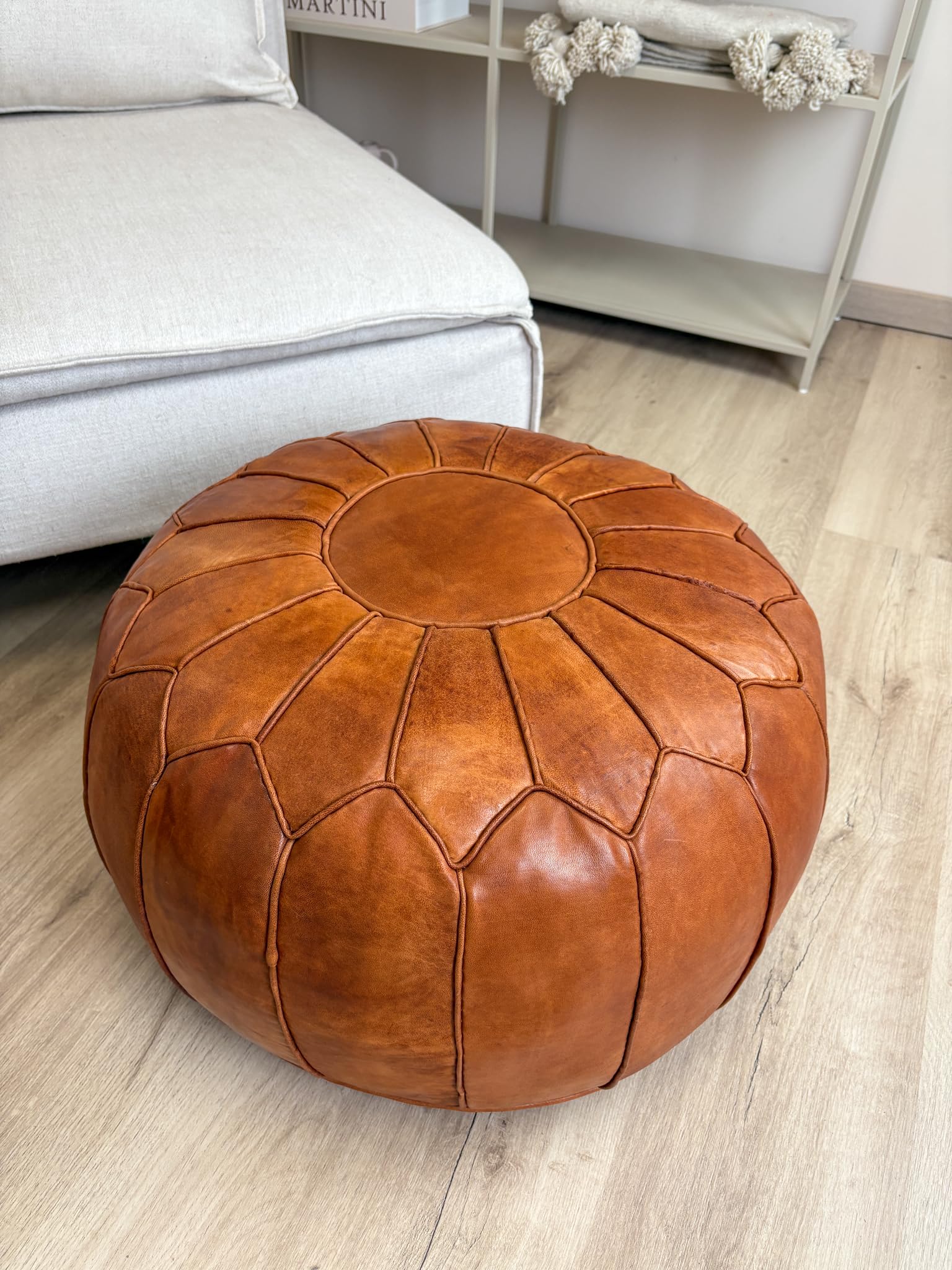 ALMADIH Coussin en Cuir véritable Pouffe Marron - 100% Artisanat Fait