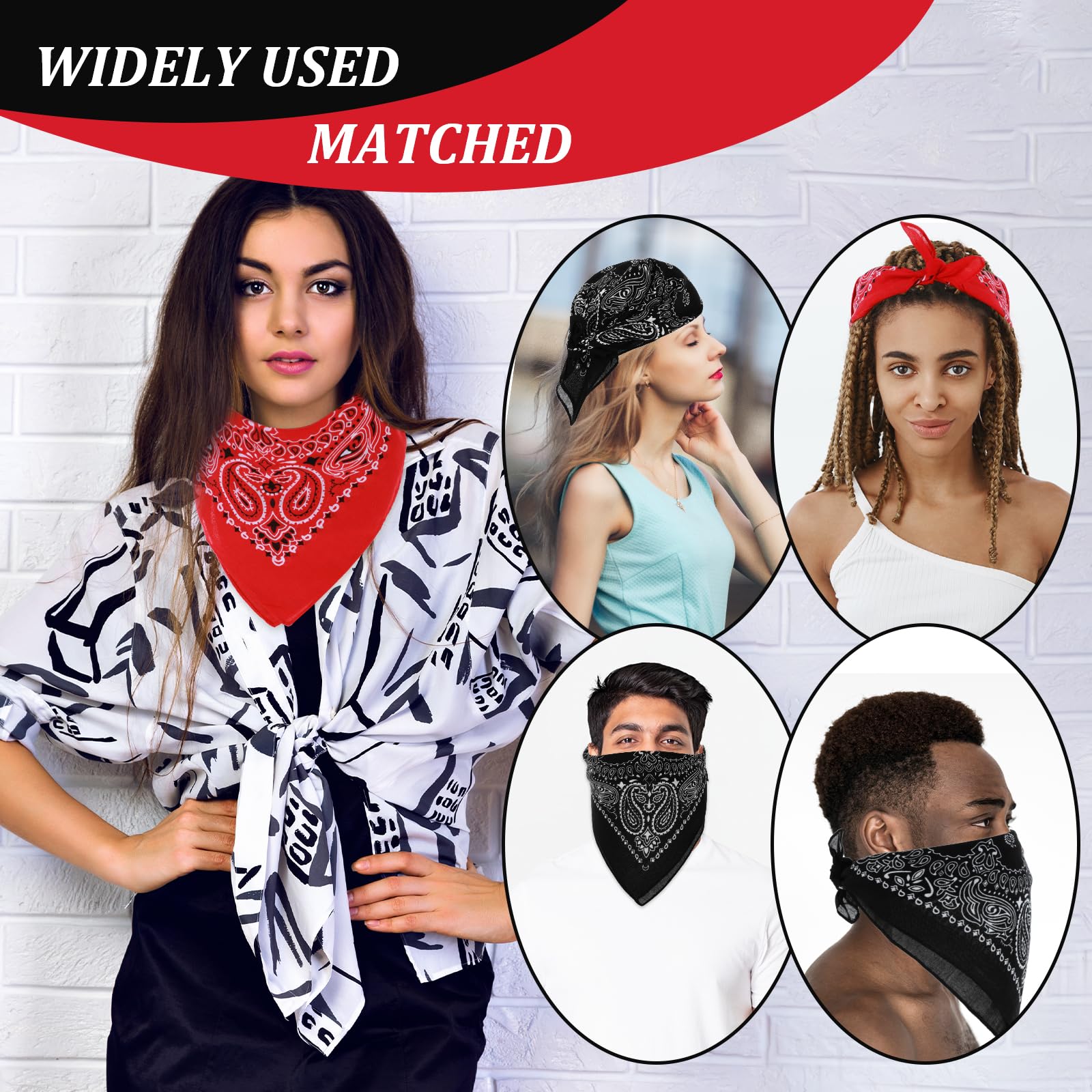 Yuanout 2 bandany Paisley, 100% bawełna, metoda samochodowa lub modna, uniwersalne bandany dla mężczyzn i kobiet, czarny i czerwony, L