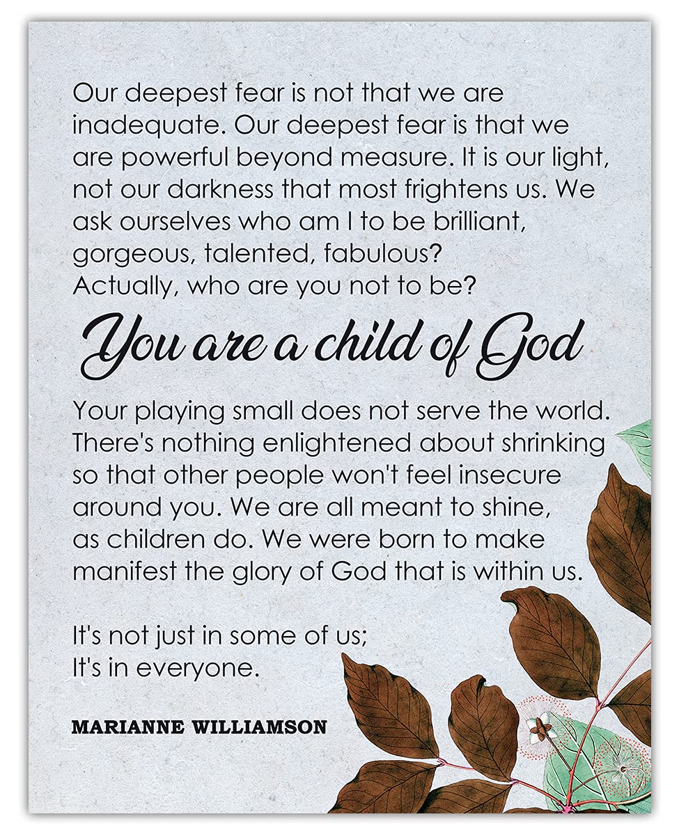 Motivational Wall Art Office Decor for Men & Women: "Our Deepest Fear" Marianne Williamson 11x14 Inspirational, Motivational Poster & Positive Affirmations Wall Decor for Kids