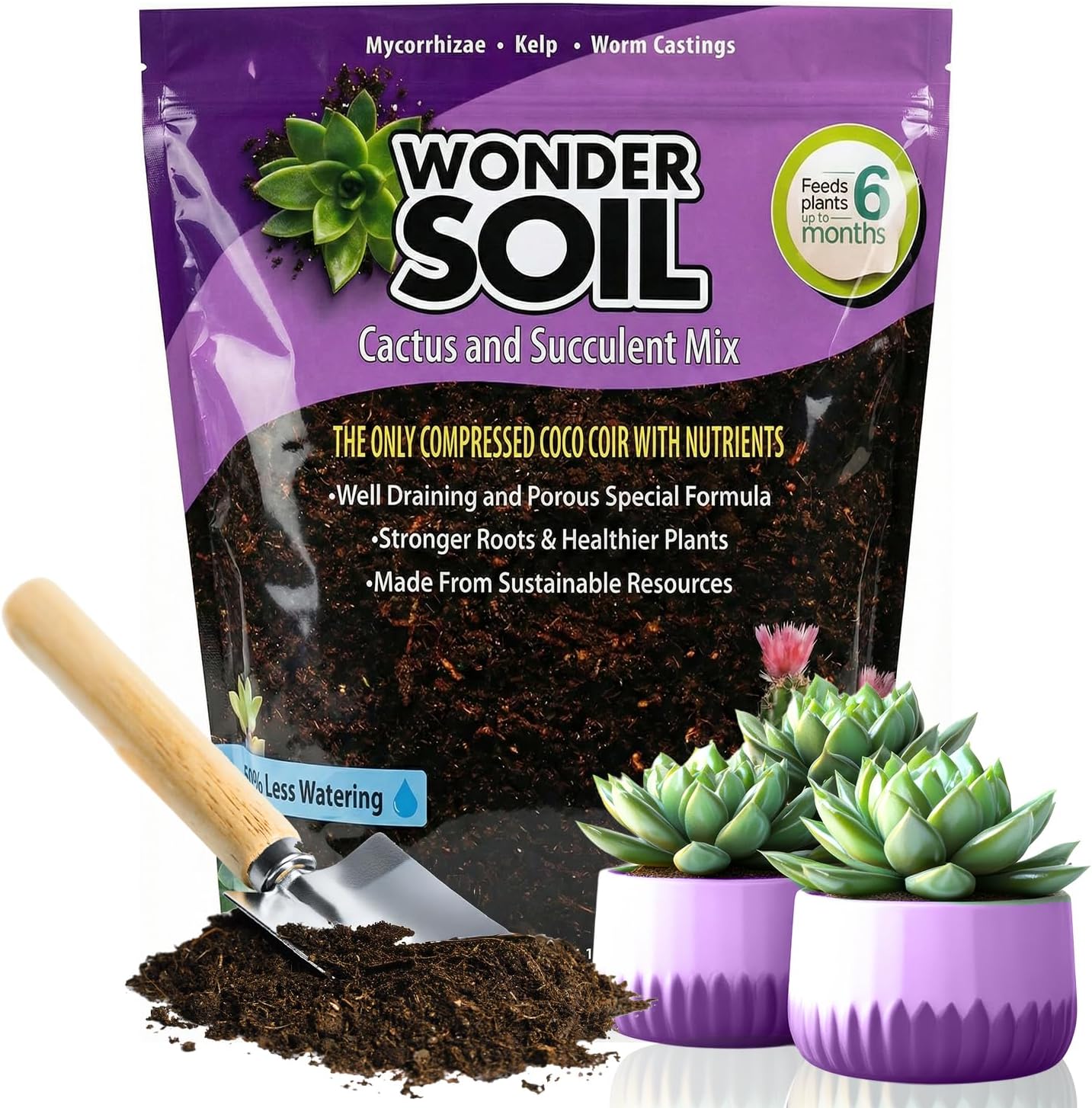Organic Cactus & Succulent Soil Mix (12 Quarts) | Fast Draining Living Coco Coir Loaded w/Nutrients | Ready to Plant Indoor/Outdoor Peat-Free Potting Soil | 3 LB Expands to 12 Quarts