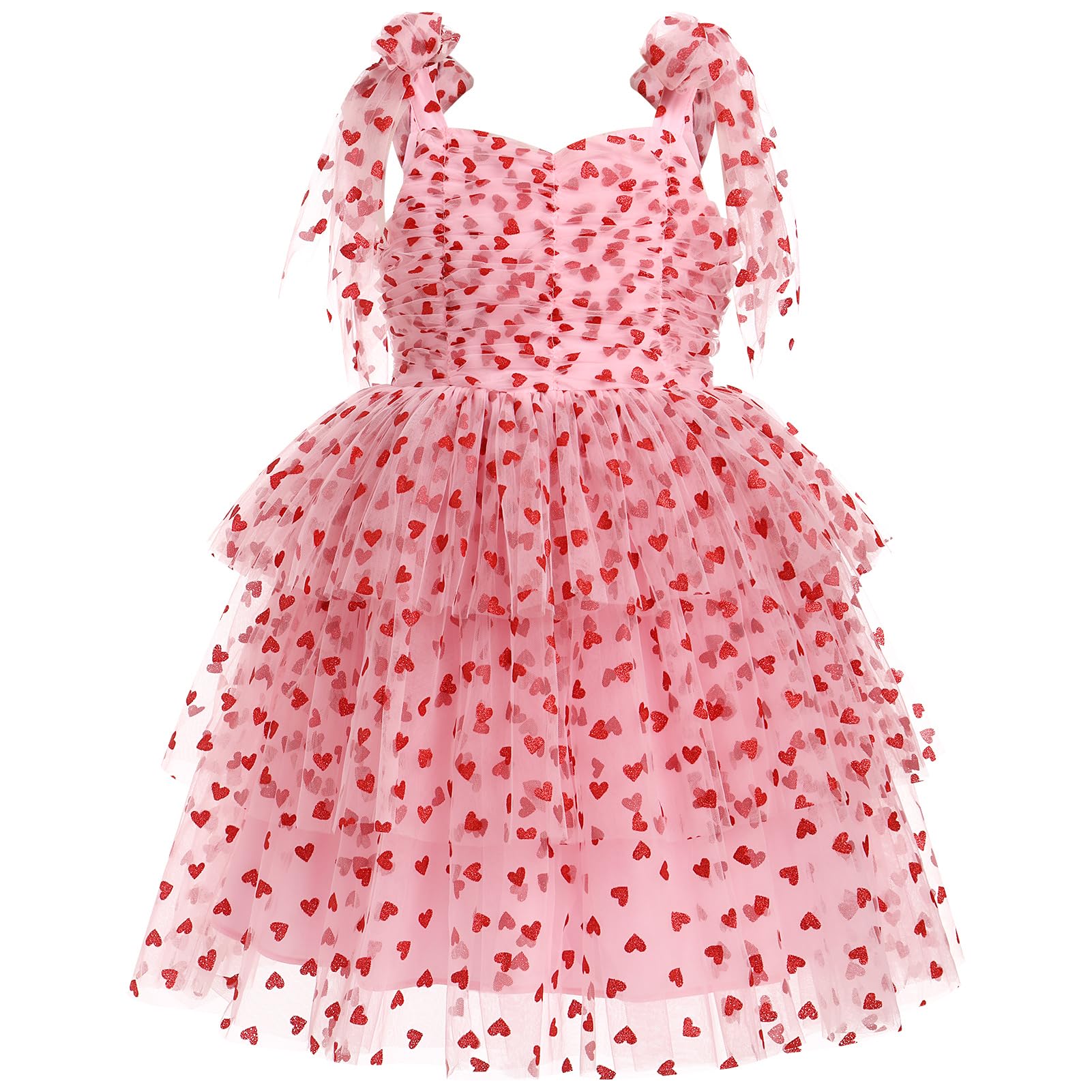 Girls Love Heart Valentine Tulle Tutu Princess Pageant Ruffle Front Layering Skirt Birthday Flower Girl Wedding Dress