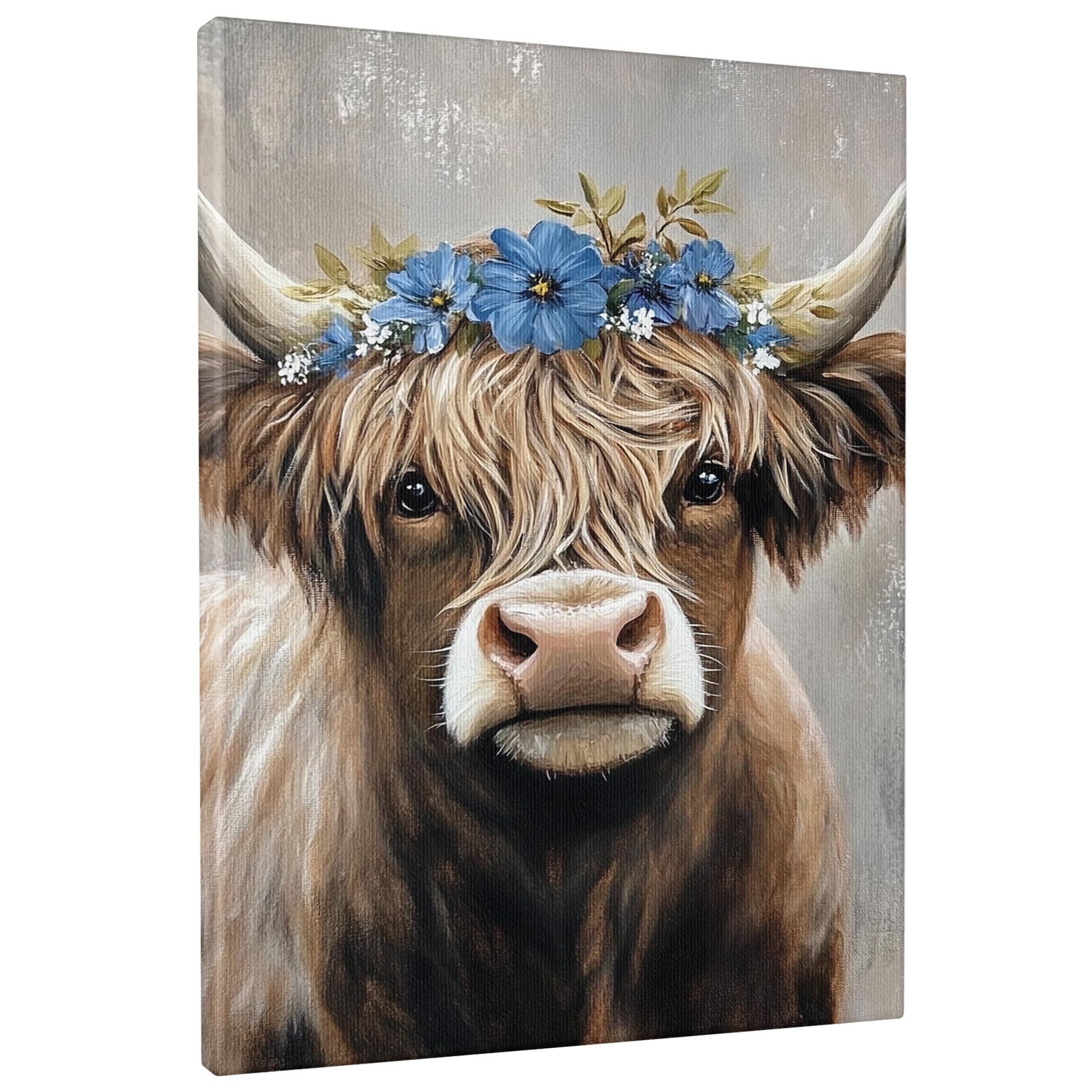 Toile fleurie vache des Highlands pour une atmosphère douce et cocooning - 7