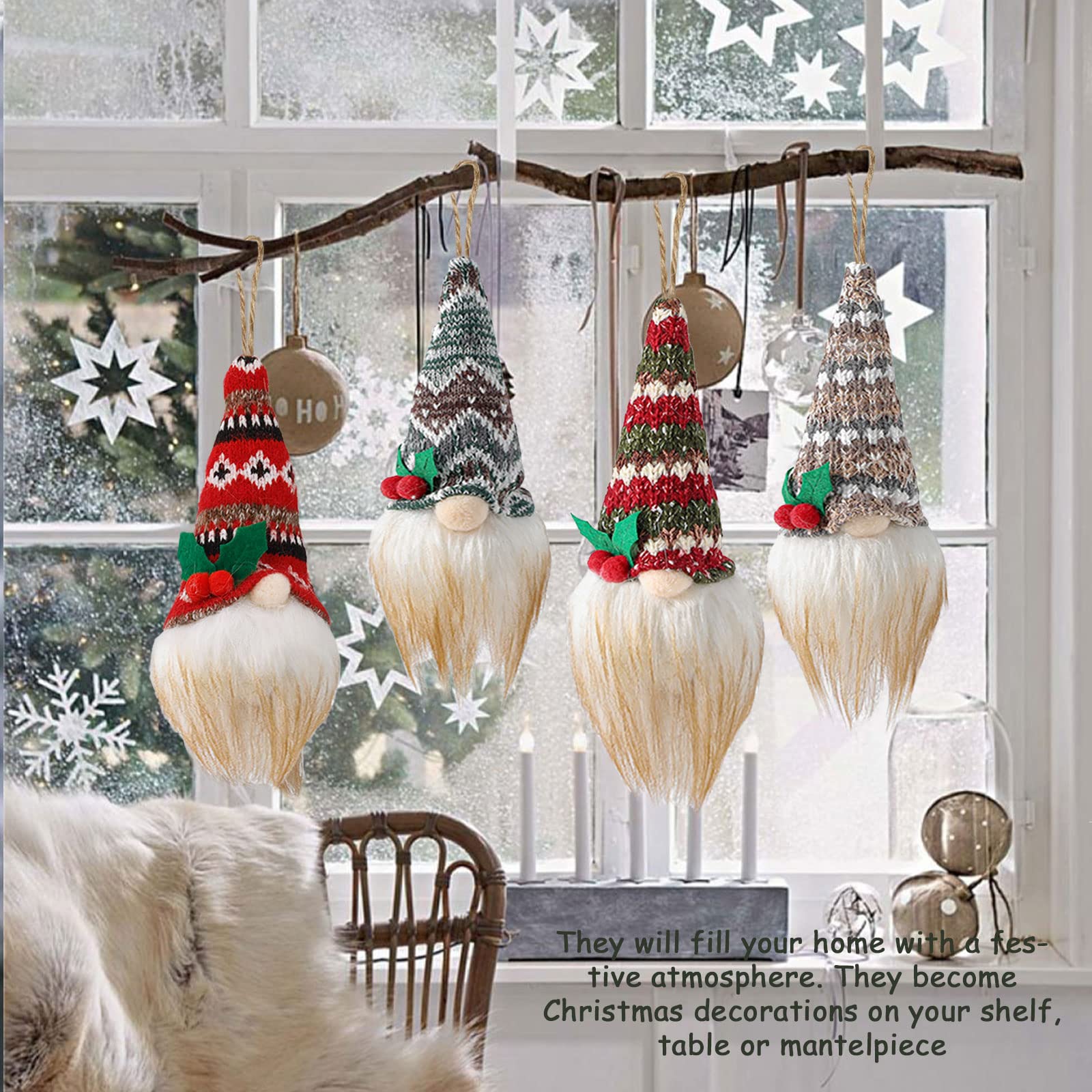 Juego de 4 figuras de duendes con diseño de duendes, decoración de árbol de Navidad, colgante de muñeca