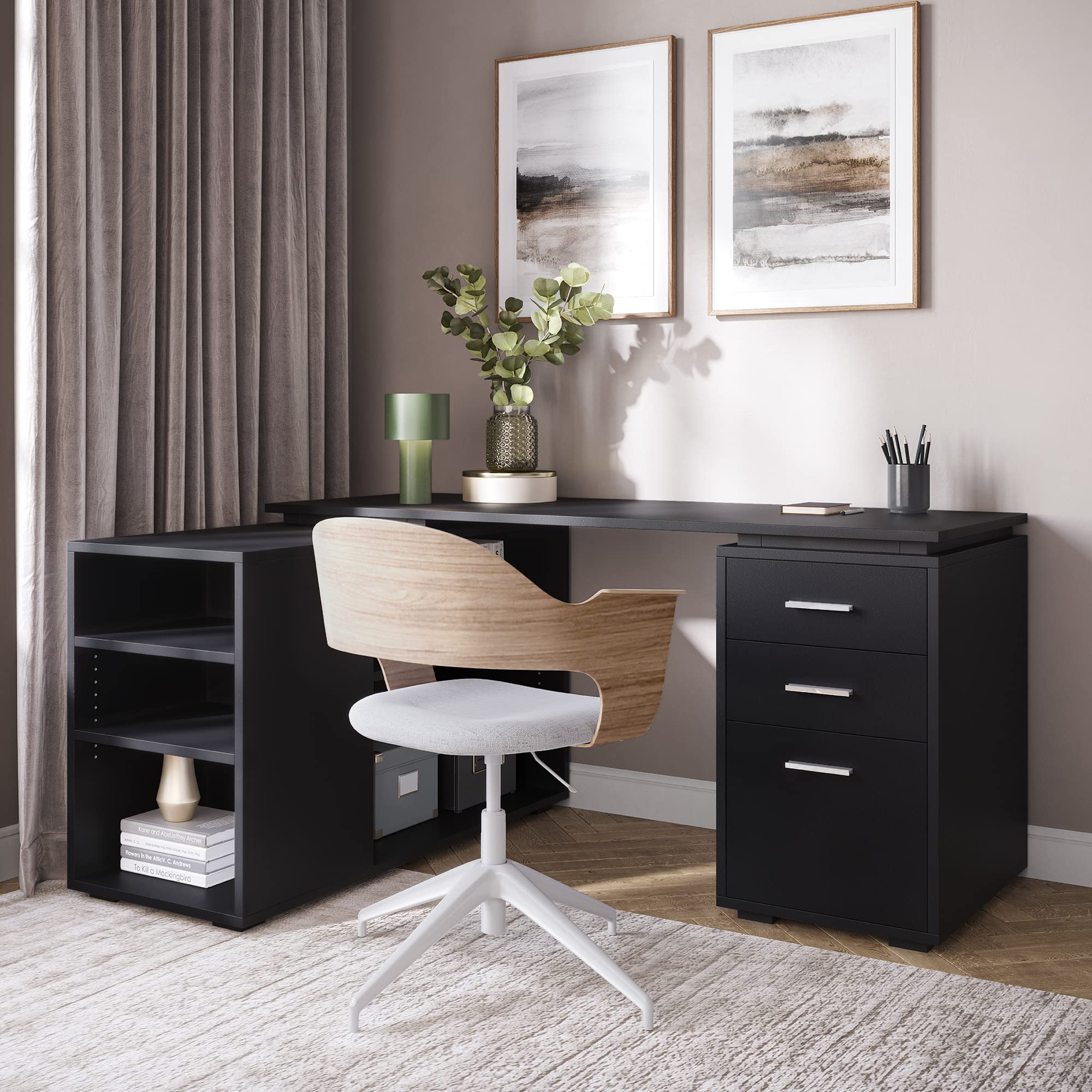 BELLEZE Modern L Shaped Computer Desk, Space Saving Home Office Corner