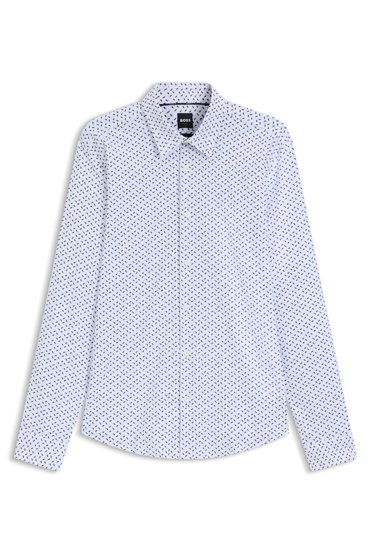 BOSS Mens P-ROAN-kent-C1-233 Slim-fit Shirt in Printed Performance-Stretch Jersey