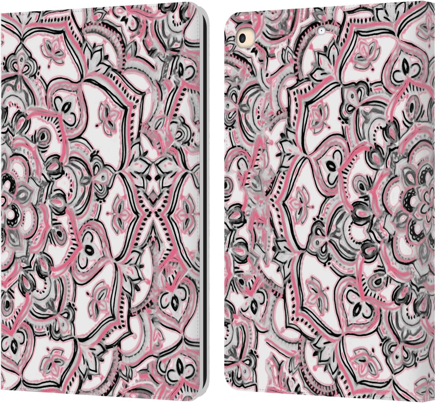 Head Case Designs Officially Licensed Micklyn Le Feuvre Monochrome and Pink Floral Patterns Leather Wallet Case Compatible with Apple iPad 9.7 2017 / iPad 9.7 2018
