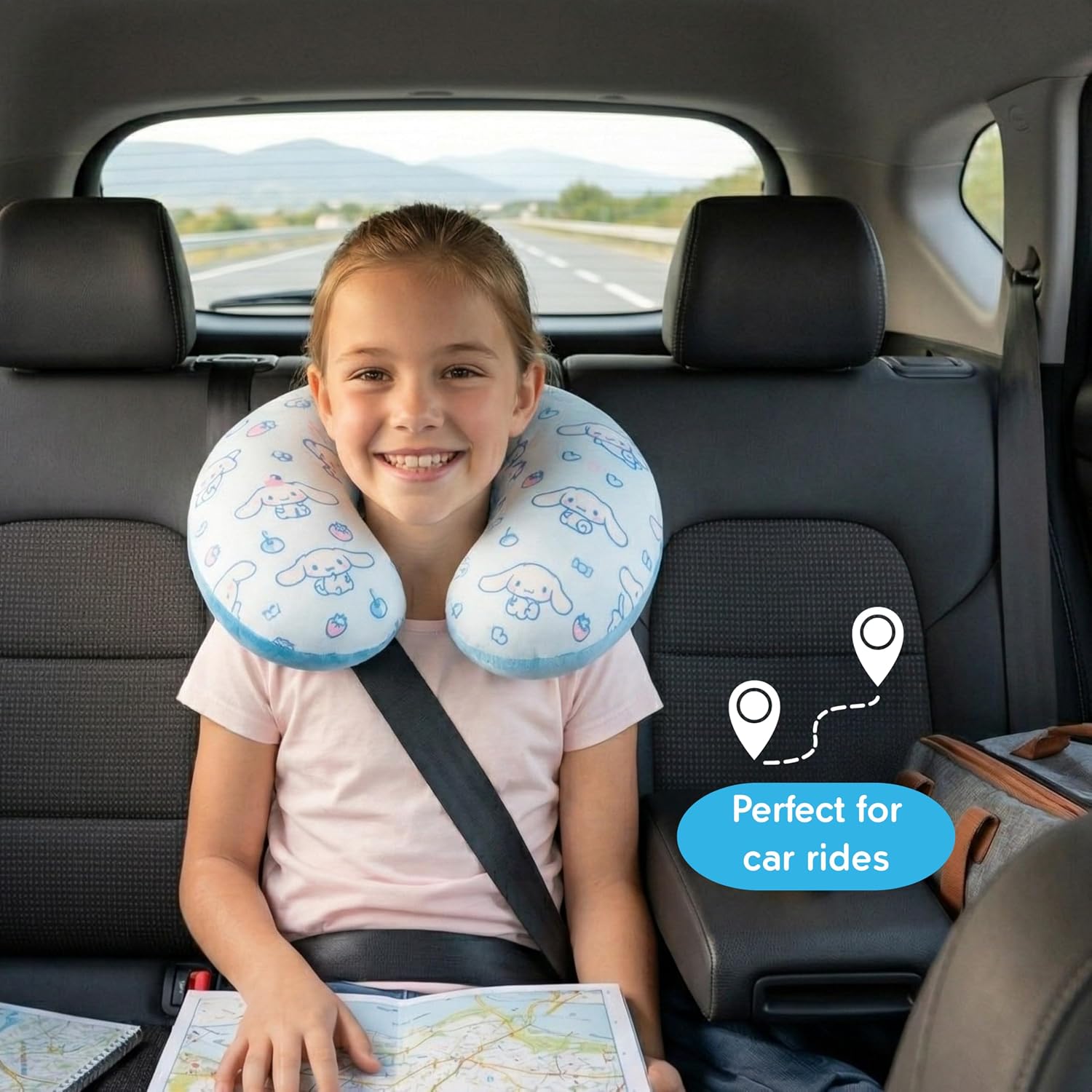 Cinnamoroll Neck Pillow, Super Soft Travel Accessories for Airplane, Car Rides, and Home, Gift for Kids & Adults, (Officially Licensed Product) By Franco