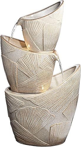 Miniatura 2 de Tres urnas de 30 pulgadas de alto, grande, estilo costero, moderna, decoración para interiores y exteriores, fuente de suelo de piedra sintética con