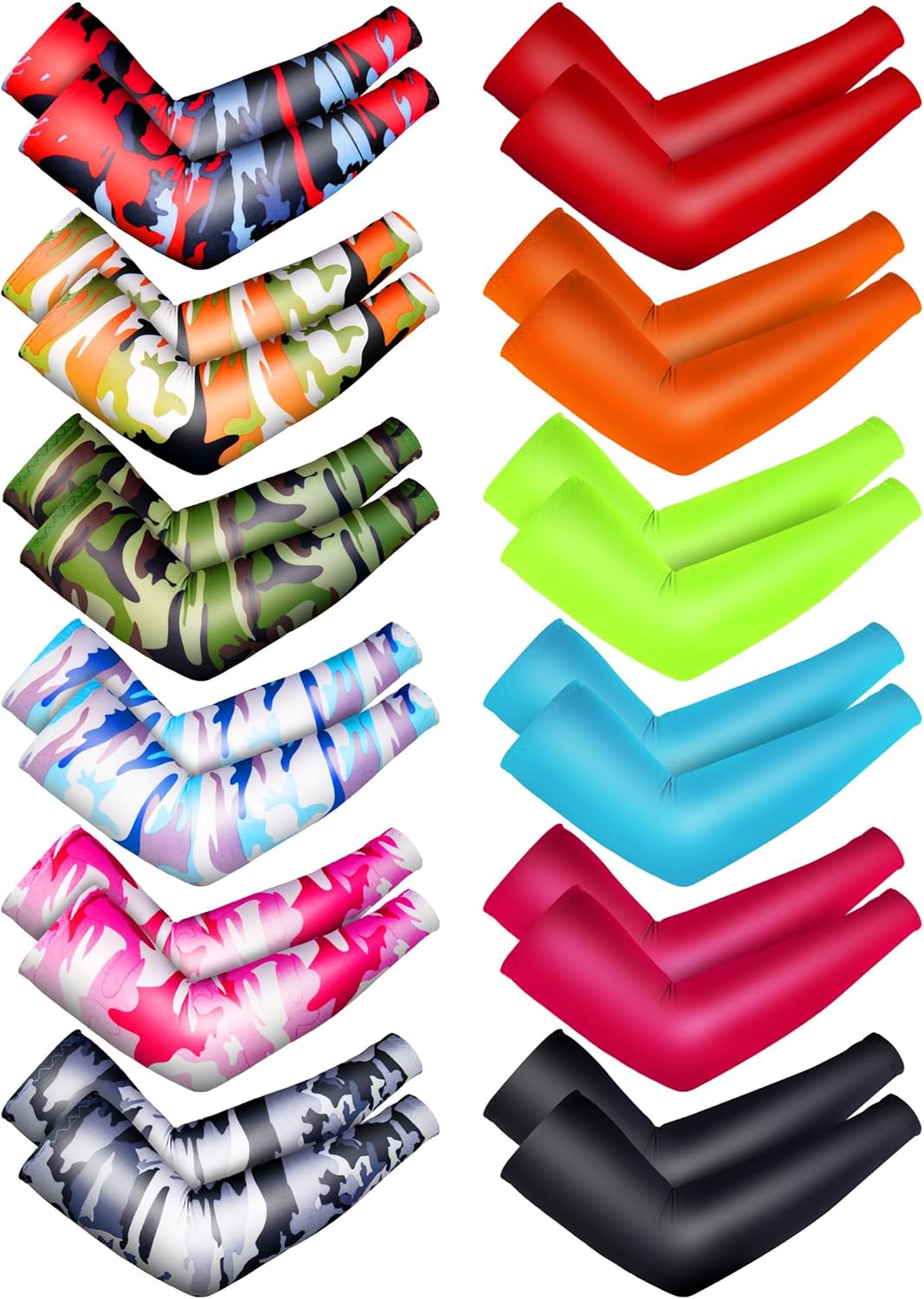 12 Pairs Sports Arm Sleeves for Kids Basketball Baseball Arm Sleeves UV Sun Protection Cooling Arm Cover Sleeve